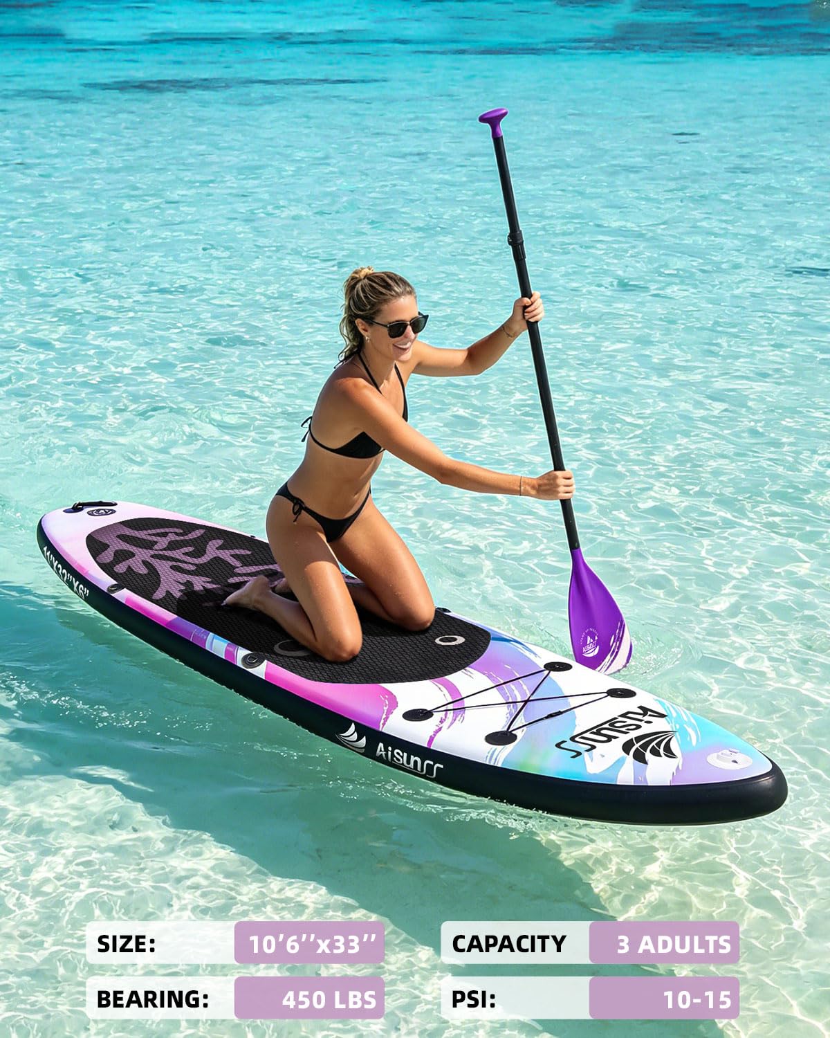 AISUNSS Inflatable Paddle Board for Adult, Paddle Board for All Skill Levels, Wide SUP Board with Primium Accessories Include SUP Carry Bag, Hand Pump, 10L Waterproof Bag