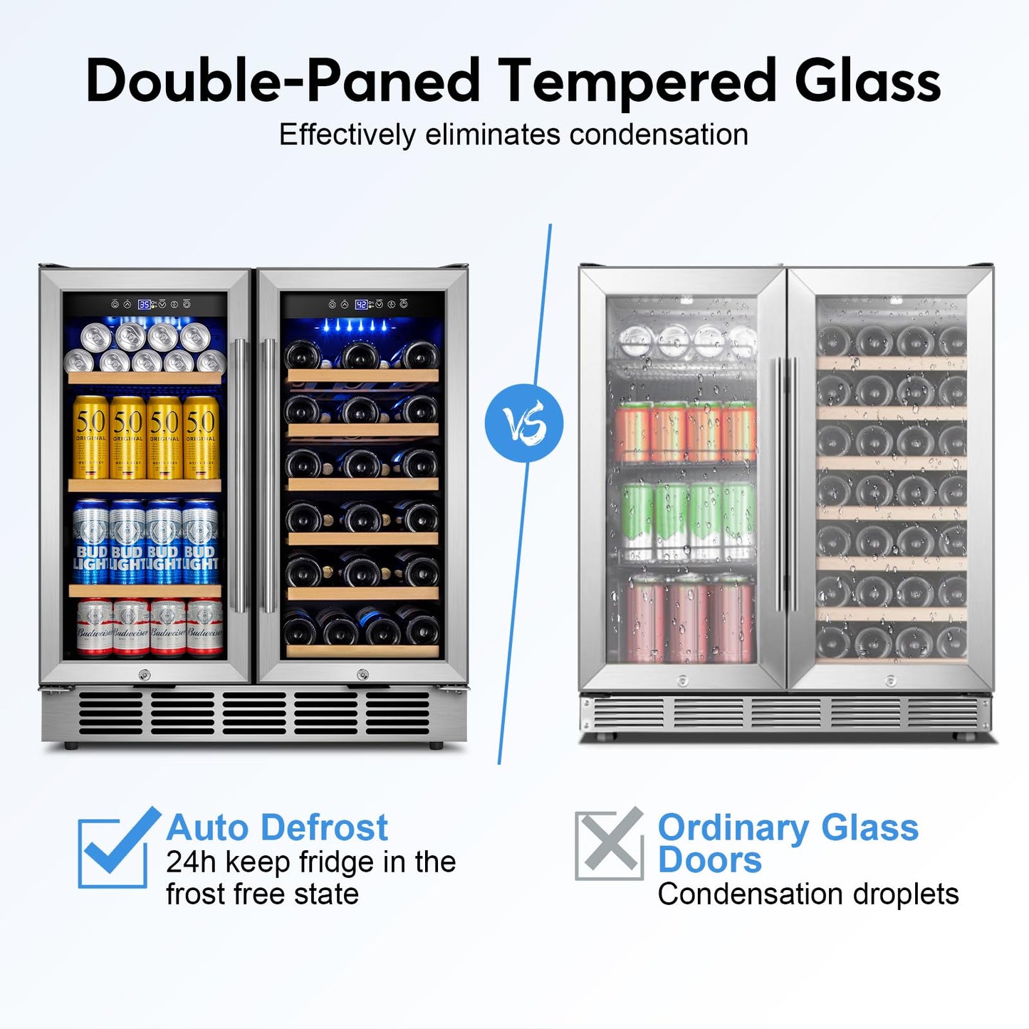 30" Wine and Beverage Refrigerator - Dual Zone Wine and Beverage Cooler, Under Counter/Freestanding Wine and Beer Fridge Holds 29 Bottles & 110 Cans - Ideal for Home, Bar, and Office-Premium Cooling