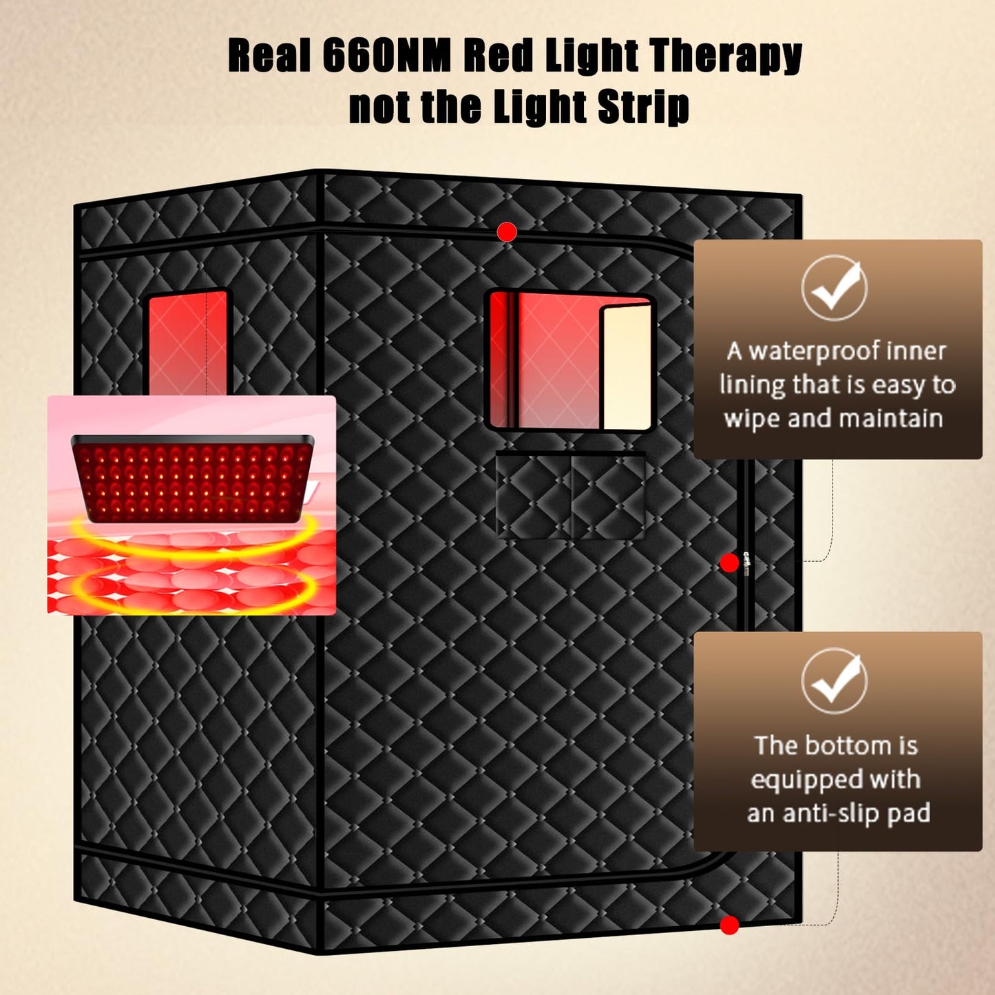 Smartmak Two Person Portable Far Infrared Sauna with 660nm Red Light Therapy Lamp, X-Large Sauna Box, 6 Heaters, Full Size Indoor SPA Room for Home Relaxaion, Remote Control, 2 Big Folding Chairs