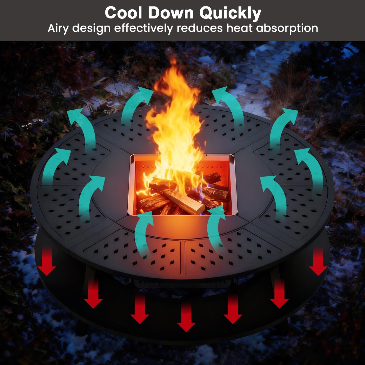 Uniflasy Smokeless Fire Pit and Fire Pit Surround Tabletop, Portable Protective Barrier Equal Width, Safety & Extra Space, 48" Outdoor Tabletop & 17" Smokeless Firepit for Backyard, Camping & Party
