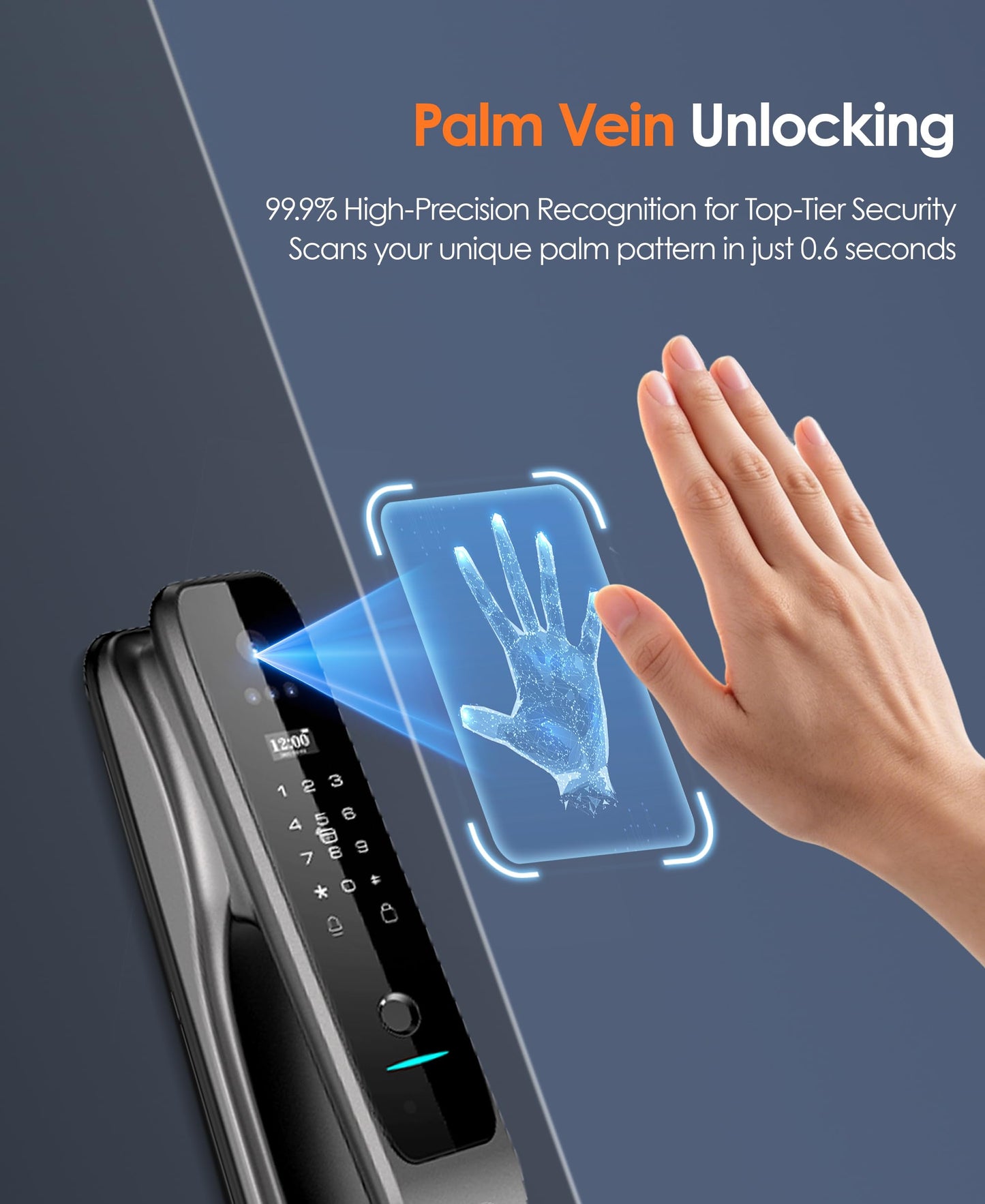 YINTIN 3D Face Recognition Smart Lock with Camera & Handle, Palm Vein Keyless Entry, Fingerprint Door Lock & Video Doorbell, 8-in-1 Unlock, Mortise Lock, Tuya App, 2-Way Talk, IP67 for Front Door