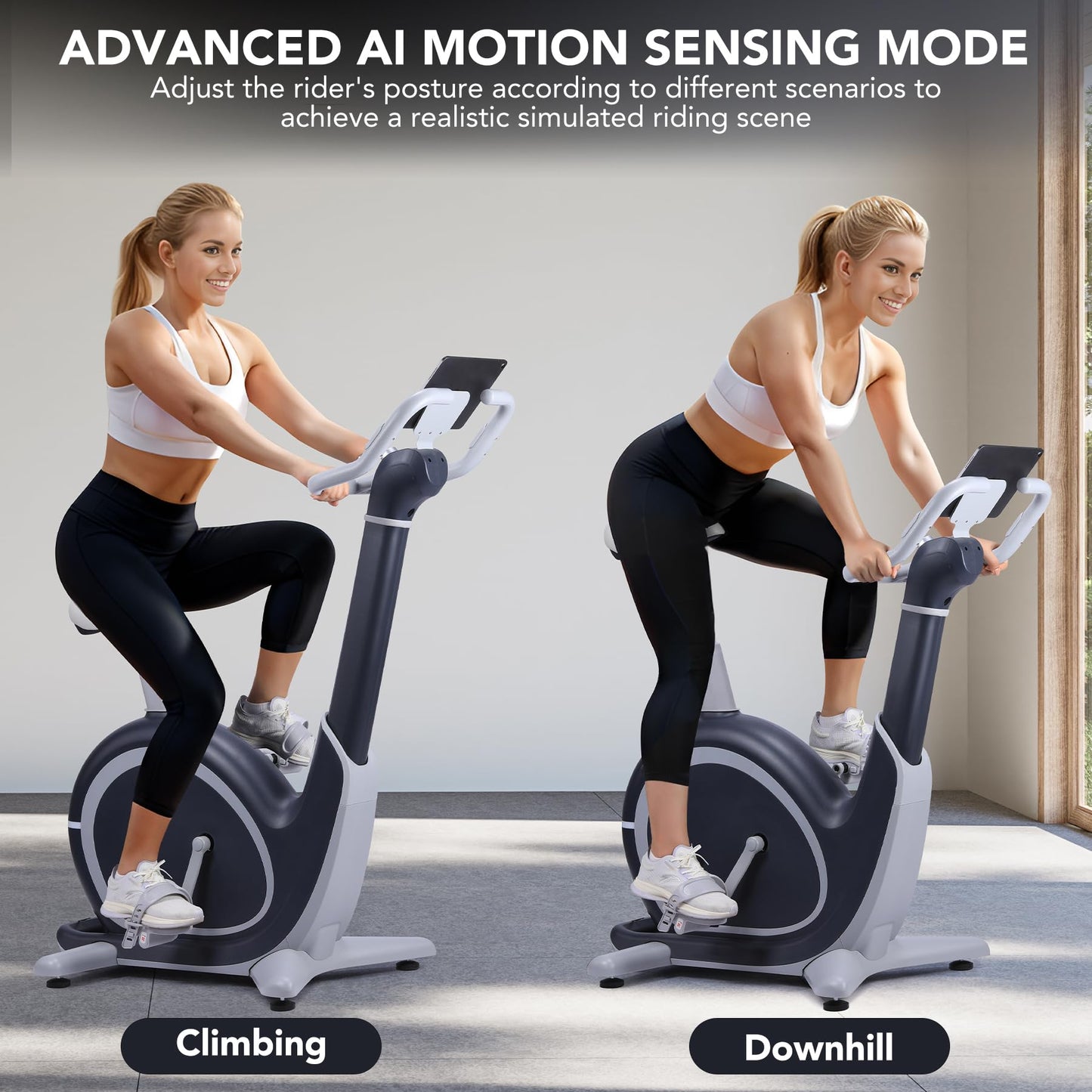 Magnetic Exercise Bike, Indoor Cycling Bike With Self-Developed App, 350 Lbs Weight Capacity & 2 In 1 LCD Monitor and Tablet Holder, Stationary Bike for Home Gym Fitness