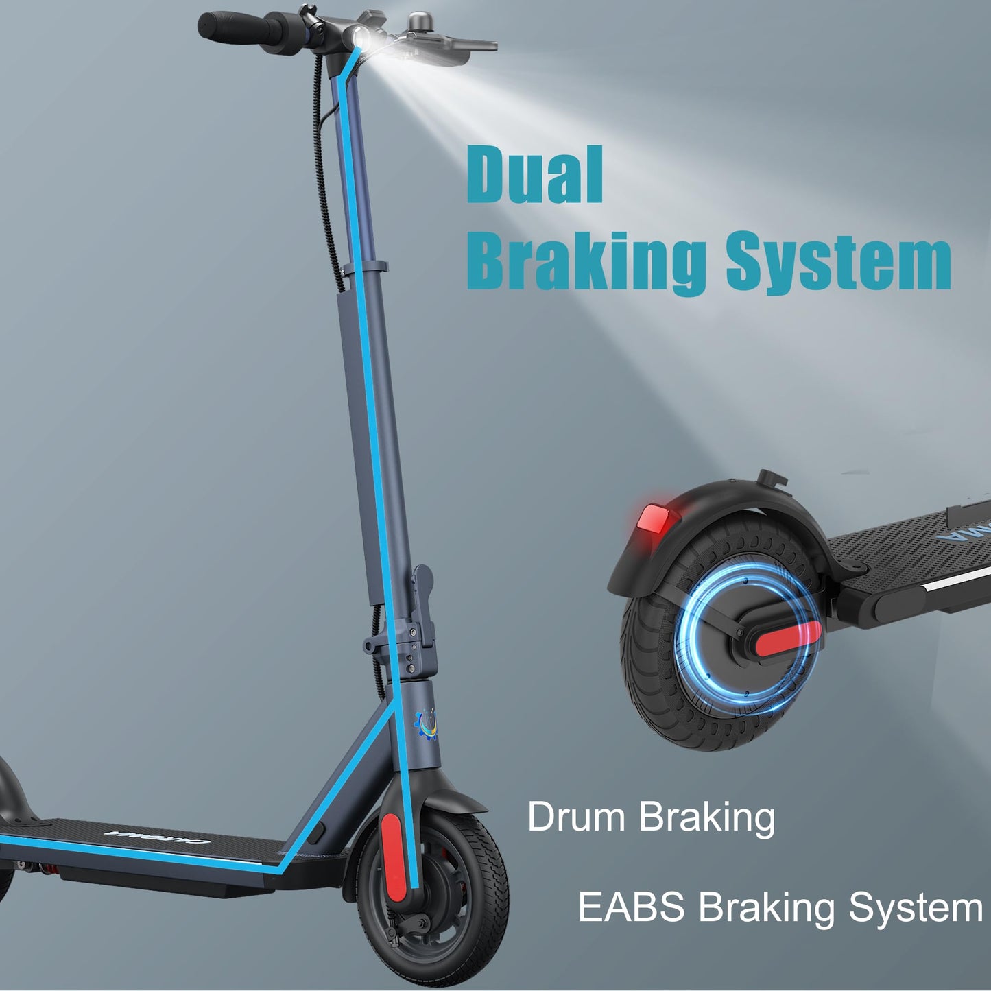 Caroma Adult Electric Scooter 350W, Max 20 Miles & 20 Mph, 9" Solid Tires Electric Scooters for Adults, Height Adjustable E Scooter, Foldable Commuting Scooter Electric, 265Lbs Load, Matte Blue