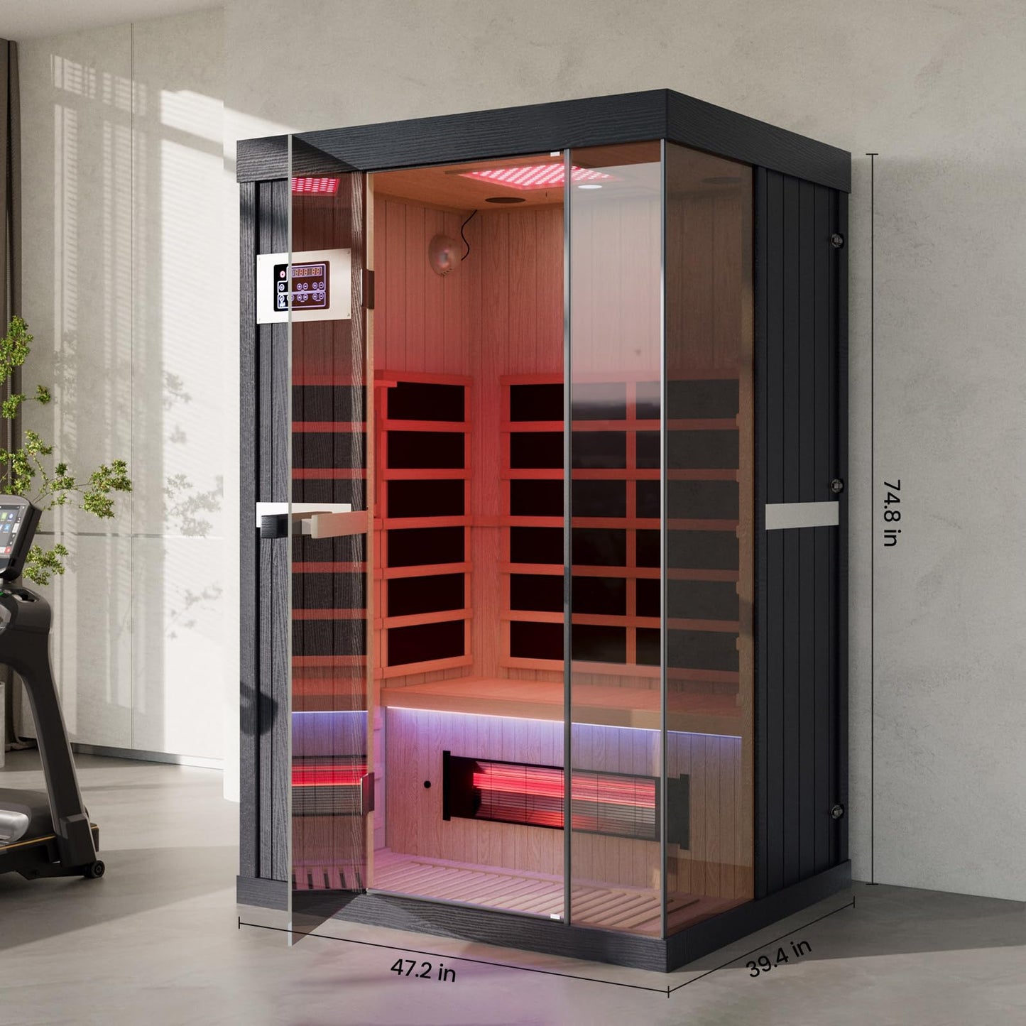OnxyEdge 2-Person Full Spectrum Infrared Sauna, 1990W - 120V, 12 * 12" Red Light Therapy & 2 Built-in Speakers, Hemlock Wood Indoor Dry Traditional Sauna with Dual LED Controls for Home & Gym