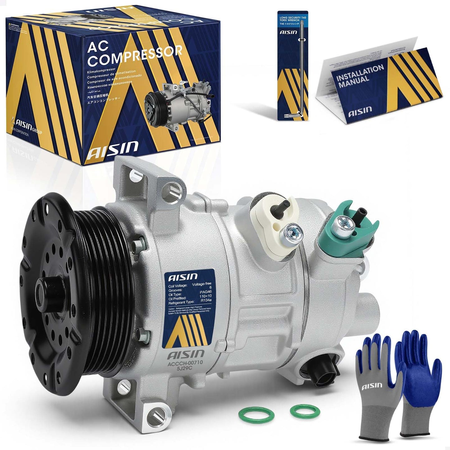 AISIN AFTERMARKET ACCCH-00710 Air Conditioner AC Compressor - Compatible with Jeep Compass Patriot MK 2007-2008, Dodge Caliber 2007-2009 - with 6-Pulley Groove, with Clutch