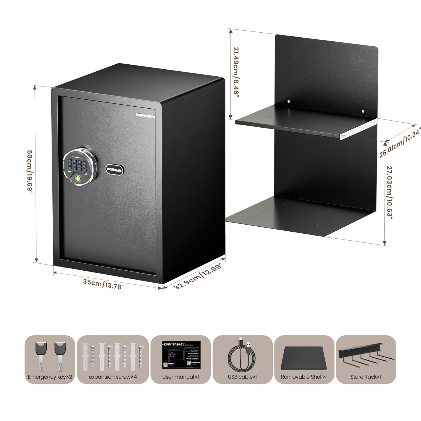 KornerBatl 𝟑𝟓 𝐋𝐁 Smart Fingerprint Gun Safe with Biometric Lock, Quick Access Multiple Handgun Storage Rack 𝐆𝐢𝐟𝐭𝐬 𝐟𝐨𝐫 𝐅𝐚𝐭𝐡𝐞𝐫'𝐬 𝐃𝐚𝐲 (12.99"D x 13.78"W x 19.69"H)