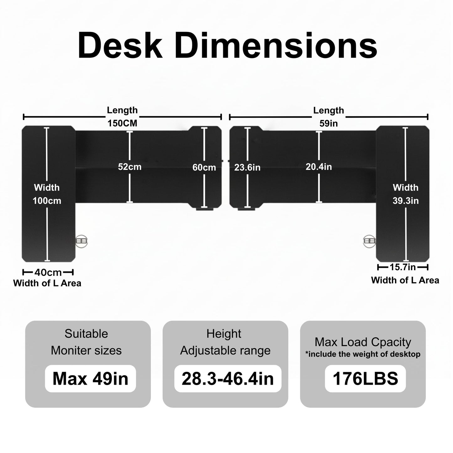 Acrolix L Shaped Electric Standing Desk - 59x40 Inch Reversible Corner Sit Stand Desk with Hook&Cup Holder,Electric Height Adjustable Table,for Home Office Gaming Computer Desk, White