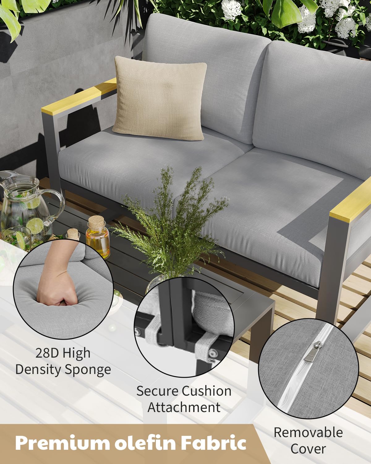 IDEALHOUSE Aluminum Patio Furniture Armchair Set of 2, Metal Outdoor Chairs with Upgraded Cushions, All-Weather Outdoor Single Sofa for Balcony, Garden, Deck, Backyard,Gray