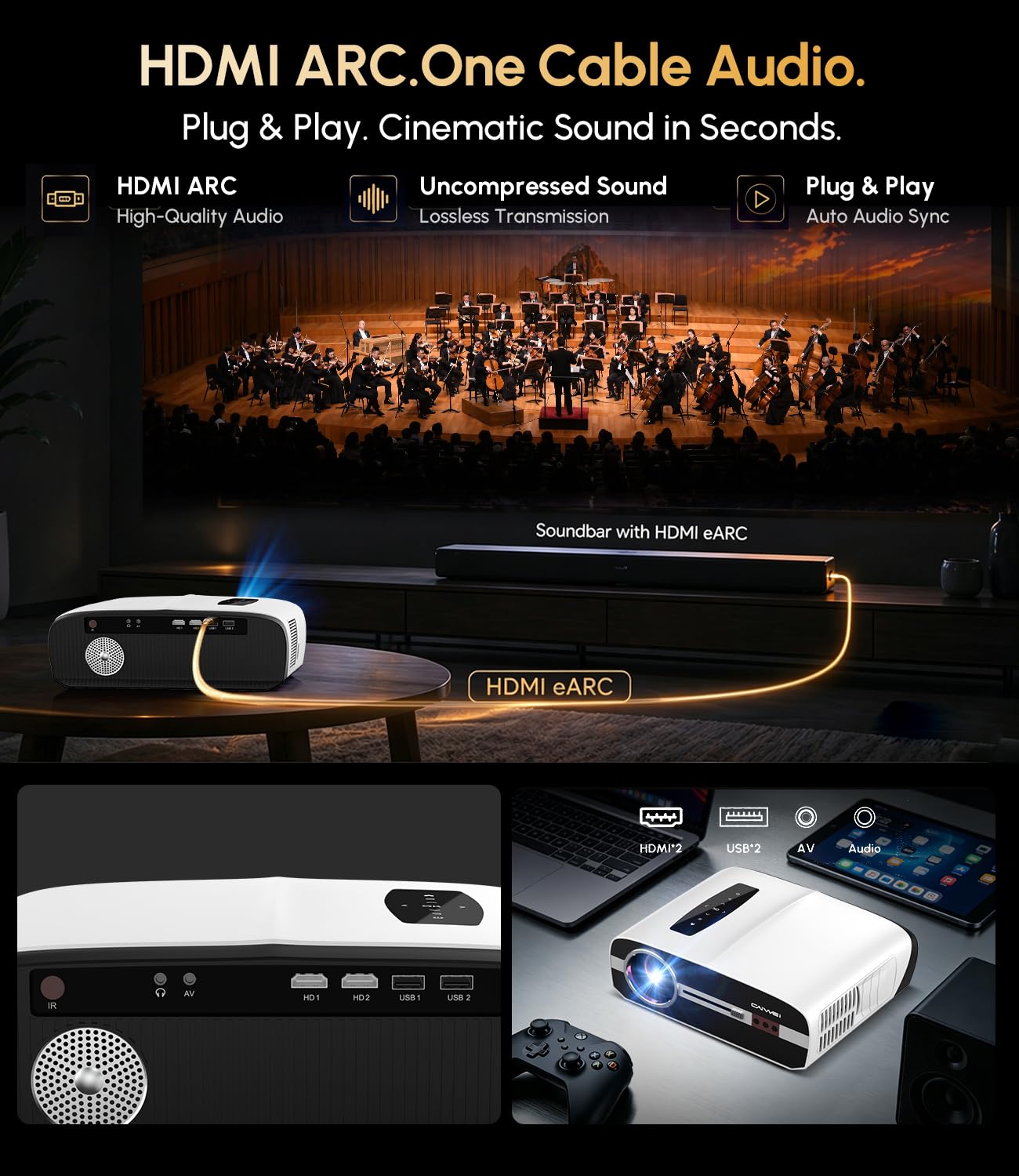 4K Daylight Projector Google TV 2200 ANSI Lumens, HDR10 Smart Home Theater Projector with WiFi6 Bluetooth, TOF Autofocus, Dolby Audio,3-Brightness, HDMI Outdoor Movie Projector