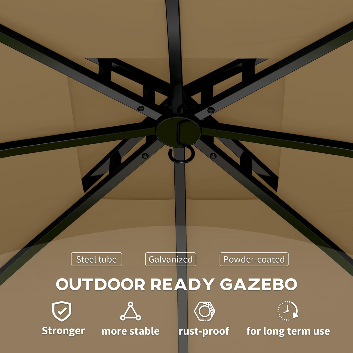 Outsunny 11' x 11' Outdoor Gazebo, Arc Patio Gazebo Canopy Shelter, UV Protected, with Curtains, Church Windows, Double Roof, Galvanized Steel Frame for Lawn, Backyard and Deck, Beige