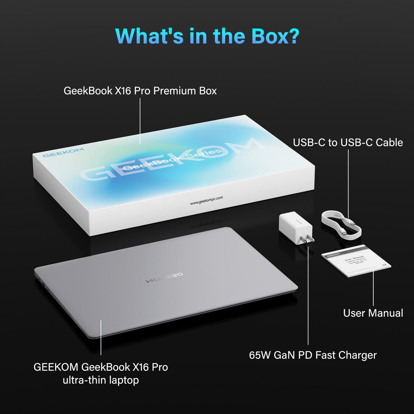 GEEKOM GeekBook X16 Pro 2.8 lbs Laptop, 16" IPS 2.5K 16:10 Laptop Computer, Ultra 9 185H, 32GB LPDDR5x 7500MHz RAM 2TB SSD, Up to 17 Hour, USB4, Fingerprint, Dual Fan, Copilot, Windows 11 Pro