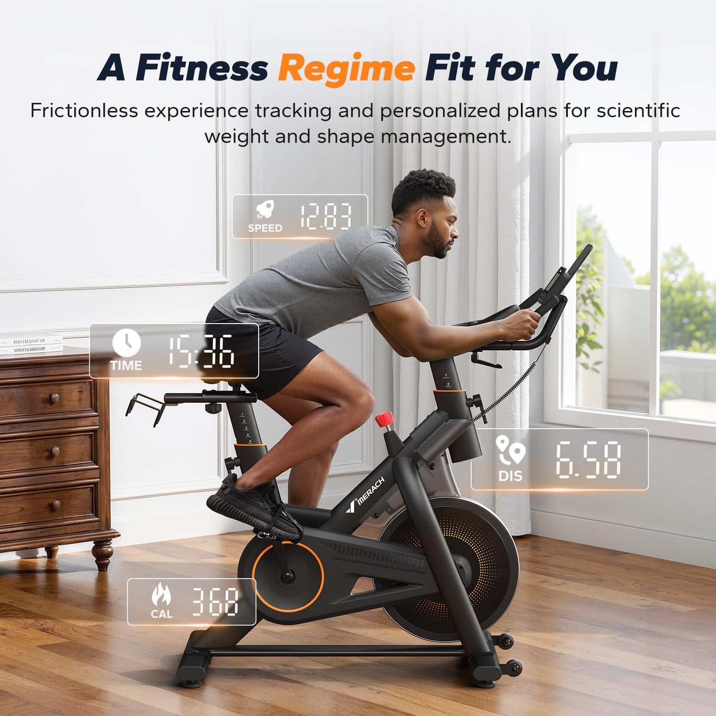 Merach Magnetic Exercise Bike, Heavy Duty Stationary Bike with Automated Resistance, 350 Lbs Weight Capacity, Low Noise Indoor Workout Bike for Home Gym with Self-Developed App