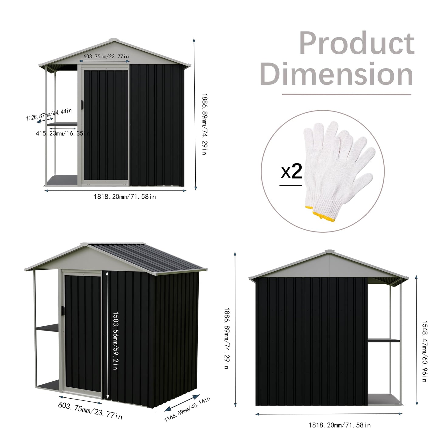 KEIKI 6x4 FT Outdoor Storage Shed with Rack, Metal Garden Shed with Storage Shelves, Bike Storage Tool Cabinet Box for Lawn, Backyard, Patio