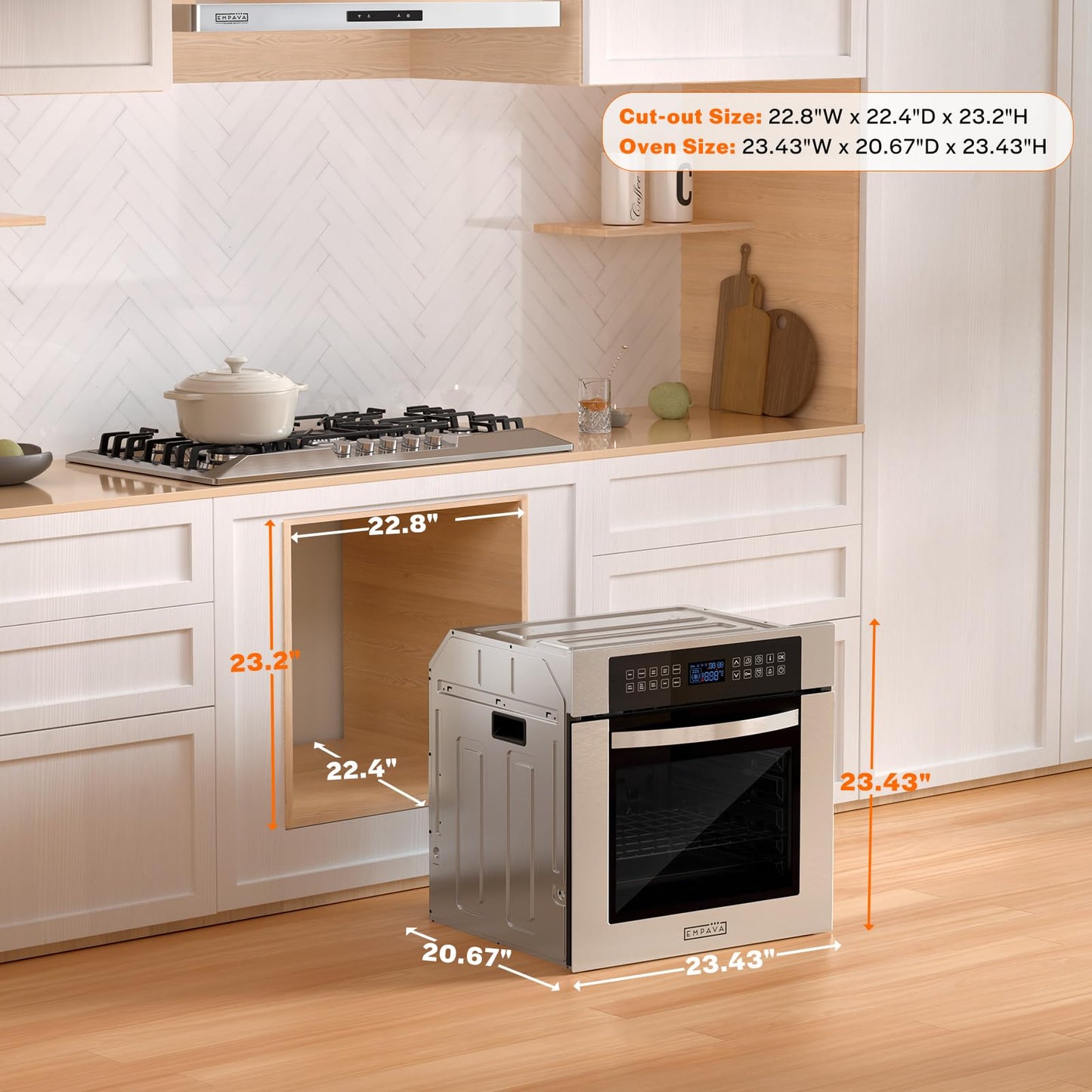 Empava Built-In Electric Single Wall Oven 24 inch with Convection and Rotisserie 10 Cooking Modes, Screen Touch Control, Stainless Steel