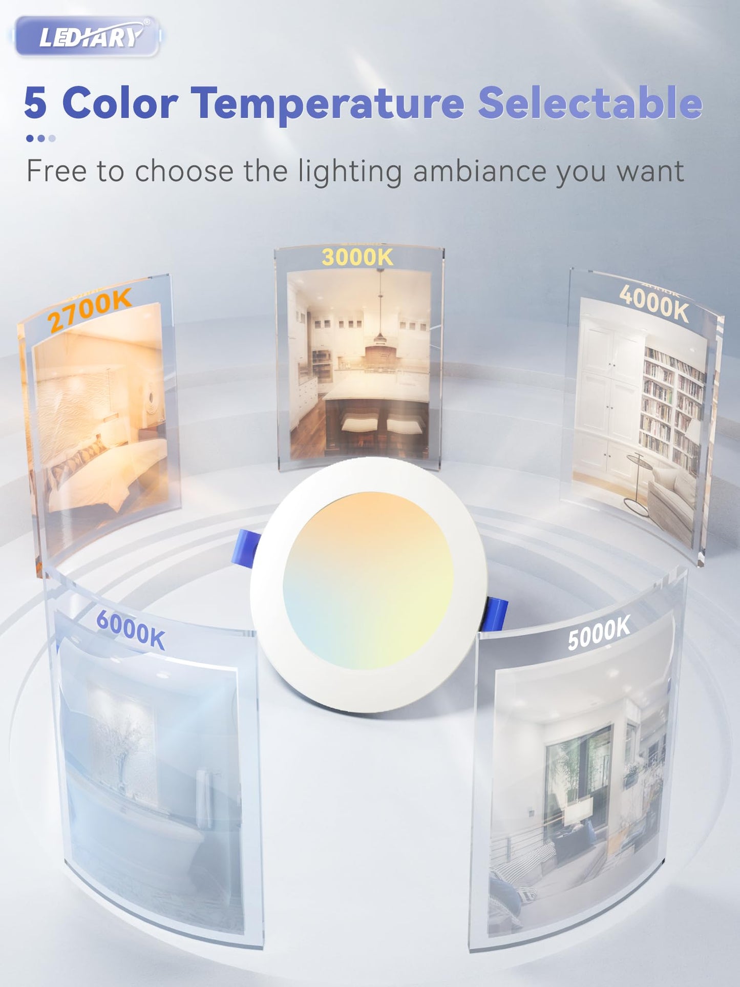LEDIARY 24 Pack 4 Inch Dimmable LED Recessed Lighting, 9W, 750LM, 5CCT (2700K-6000K), Aluminum,