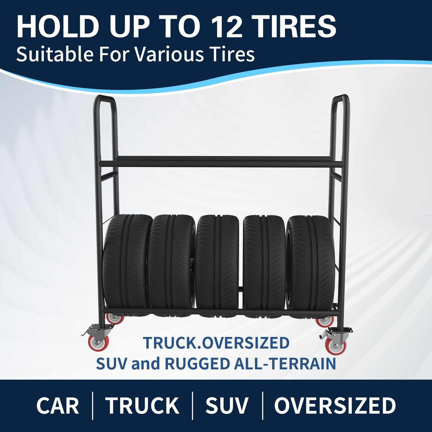 TONGMO Tire Storage Rack with Protective Cover - Adjustable Metal Tire Rack for Indoor/Outdoor Use - 58" H x 55.5" W x 17.5" D (55in)