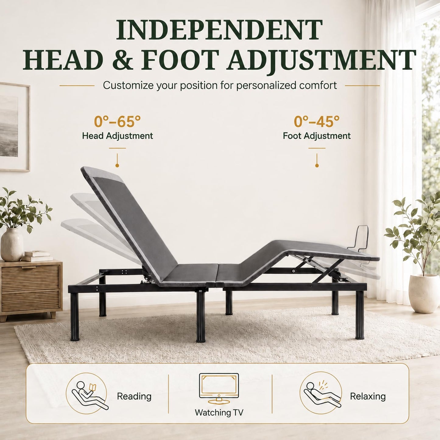 Queen Adjustable Bed Frame, Ergonomic Adjustable Bed Base with Wireless Remote and USB Ports, Independent Head and Foot Incline, Zero Gravity,Under-Bed Nightlight
