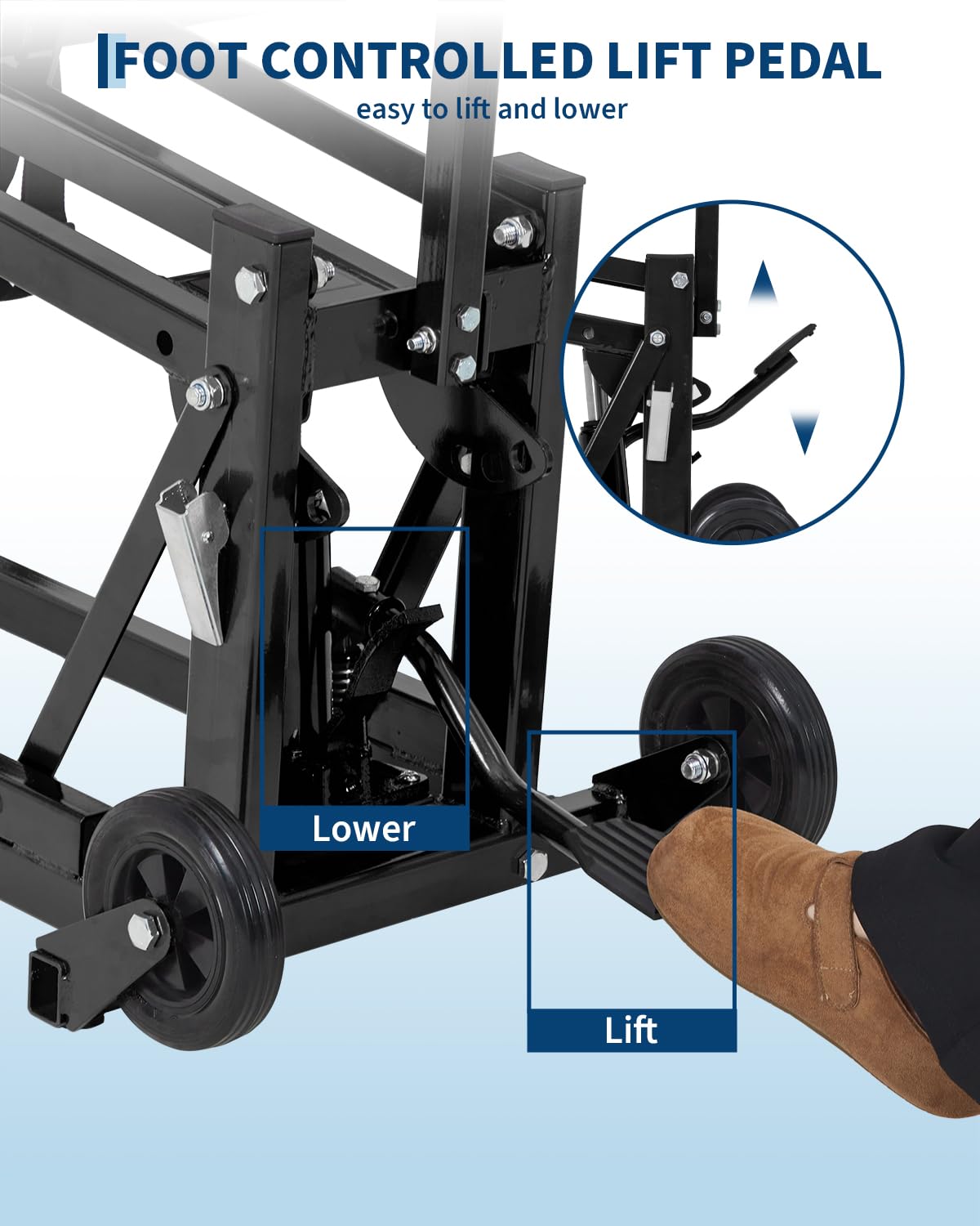 Garvee Lawn Mower Lift Jack 550 Lbs Capacity, Heavy Duty Mower Jack with Pair of 1M Straps for Zero Turn and Riding Lawn Mowers, Garden Tractors Maintenance and Repair, Black