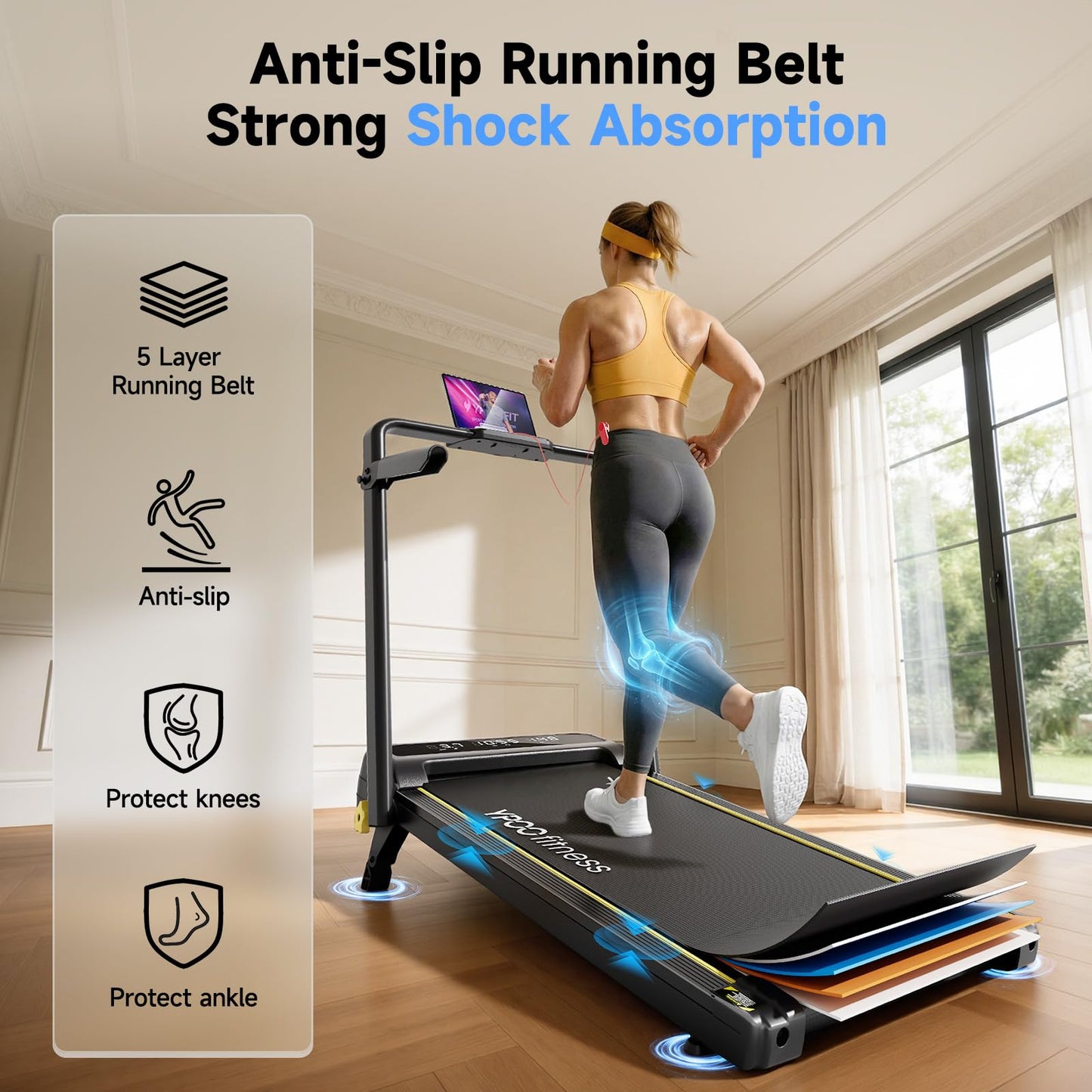 2.5HP Treadmill with Safety Side Handrails and 3 Incline Levels, Smart Fitness Equipment with APP & LED Display & Remote Control for Display for Home Office