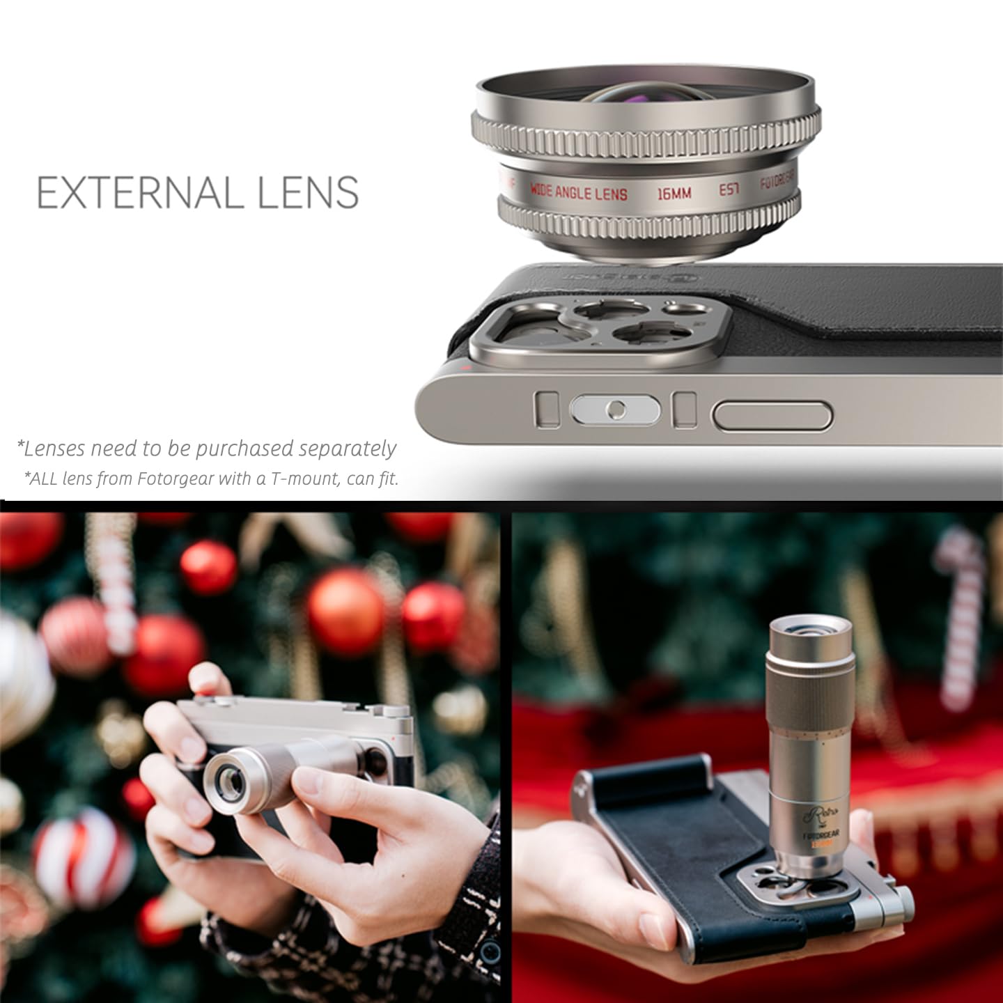 Fotorgear Retro Photography Kit for iPhone - Physical Camera Control Bar with Manual Focus, Shutter and Zoom Controls, Expandable Phone Lens and 67mm fitler Adapter (iPhone 15 Pro Max)