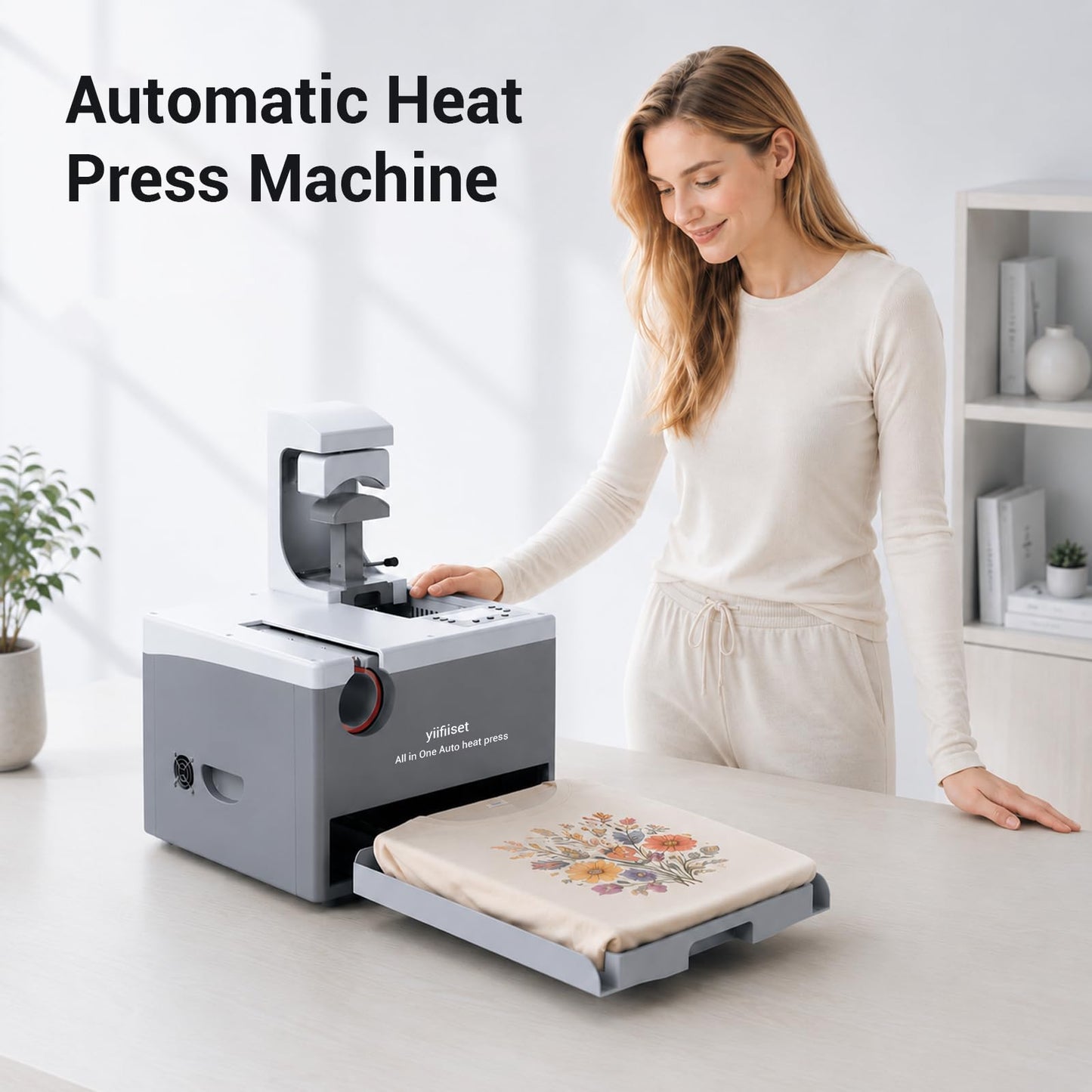 YIIFIISET Automatic Heat Press Machine, Heat Press for Home & Business with Digital Display. (Multifunction Heat Press Machine with Interchangeable Attachments)