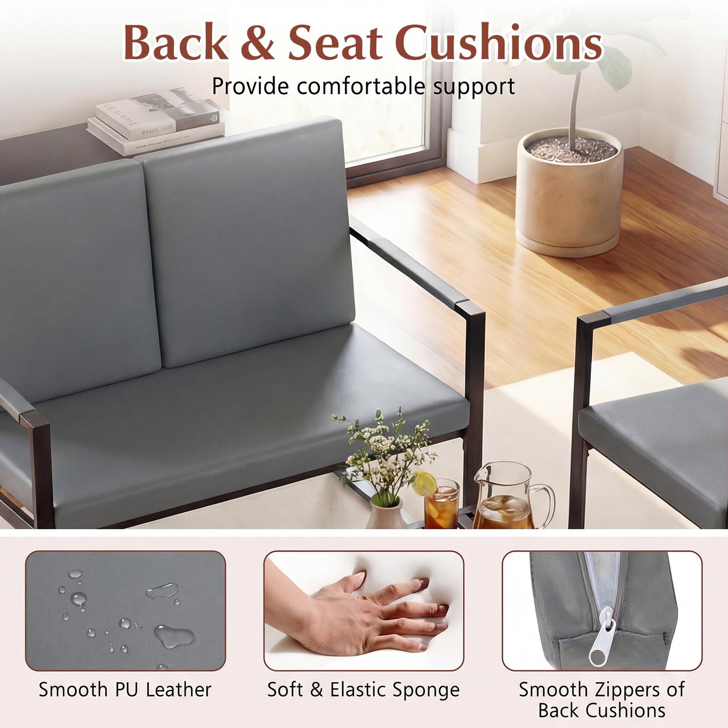 Giantex Modern Loveseat Sofa, 2-Seater Sofa with Solid Metal Frame & Removable Back Cushions, Spacious Seat & Supportive Armrests, Indoor Couch for Living Room, Bedroom, Office (Gray)