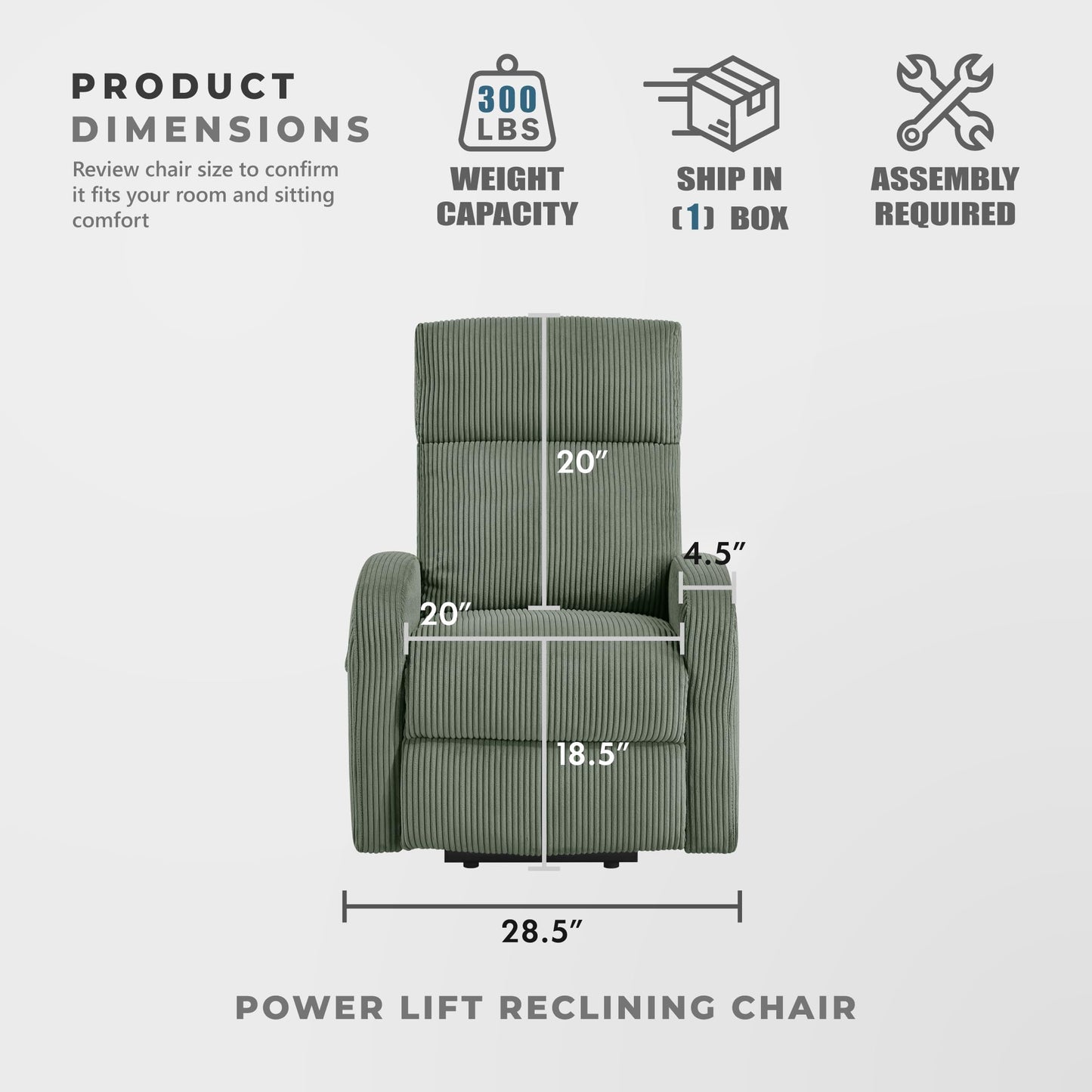 Lexicon Power Lift Recliner Chair for Elderly with Remote Control, Gentle Lift Motion, Side Pocket Armrest, Corduroy Upholstered Electric Recliner for Living Room/Bedroom, Easy Assembly, Green