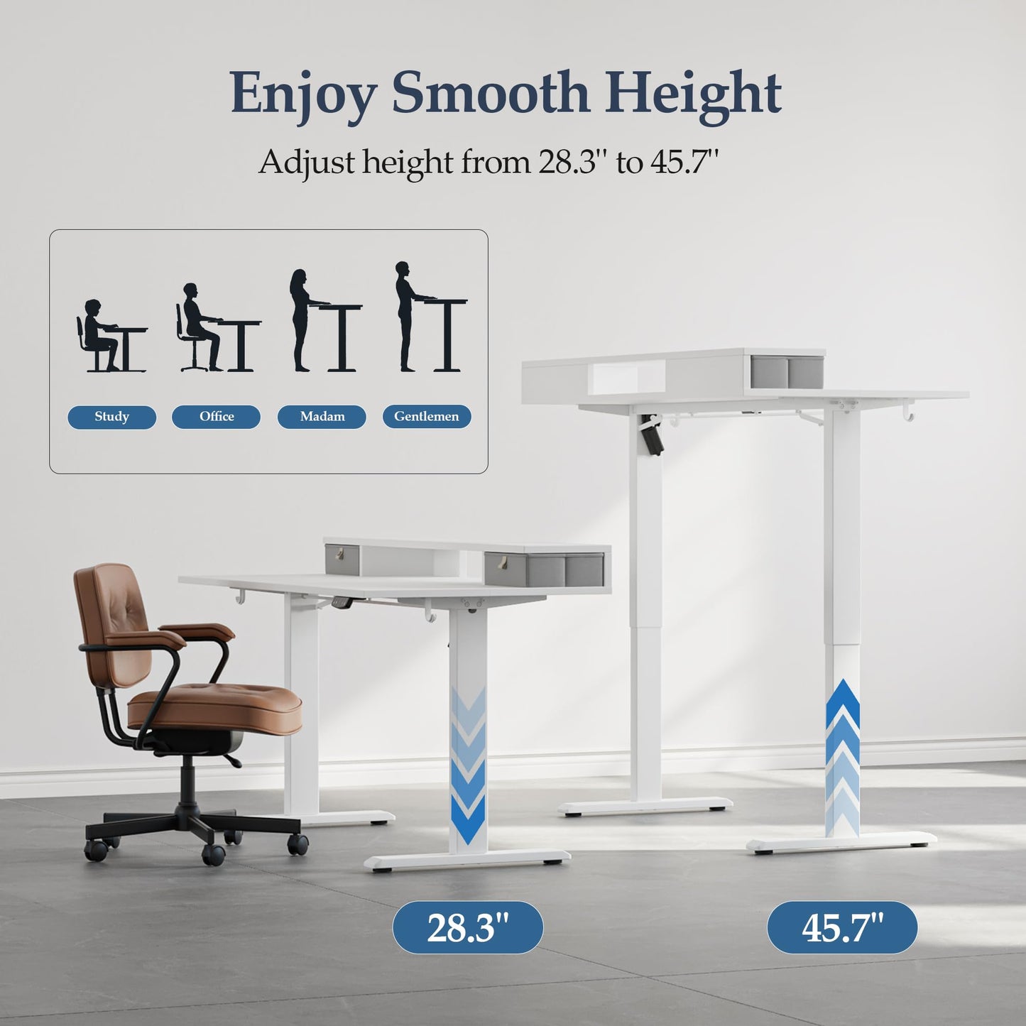 Klicelor 63 x24 Inch Electric Standing Desk with Drawers, Adjustable Height Small Sit Stand Desk for Home Office, Compact Computer Workstation with Storage– White