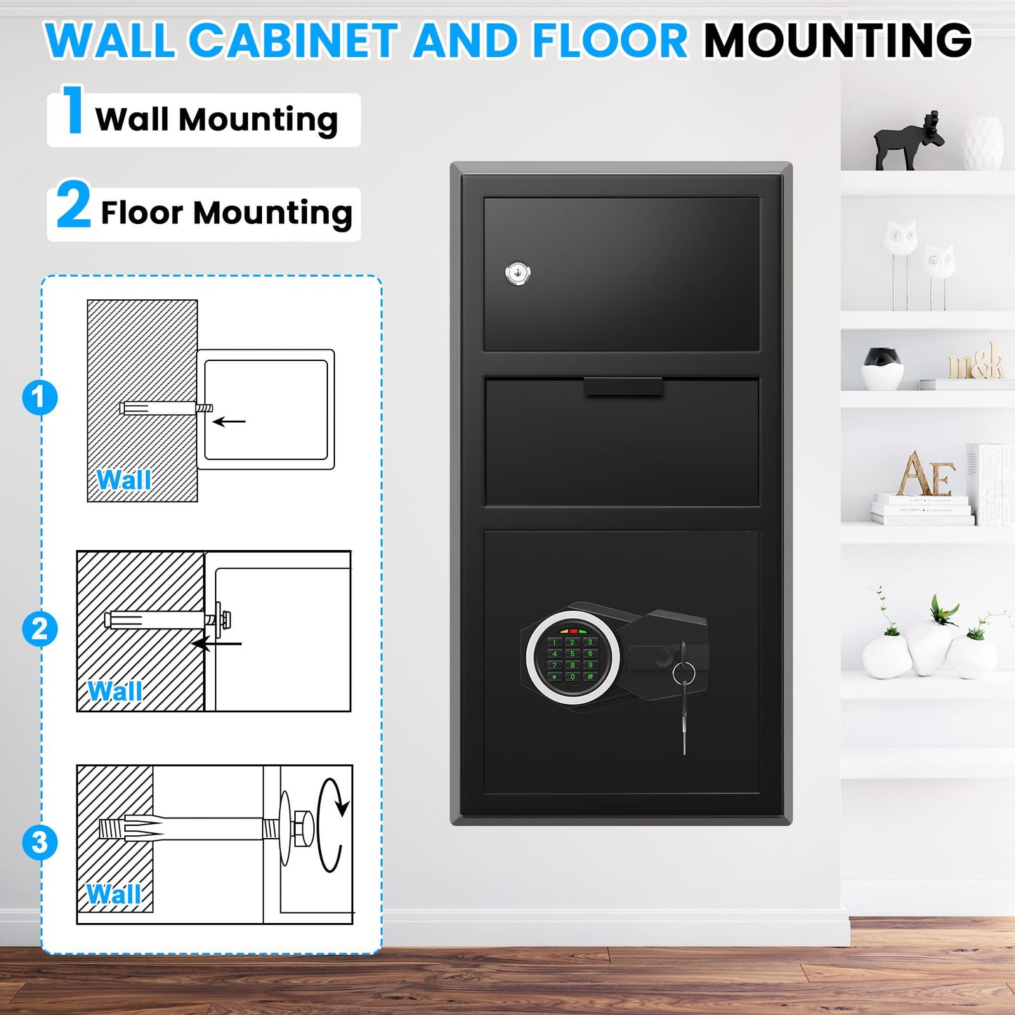6.0 Cu ft Large Safe with Drop Slot, Anti-Theft Drop Safe Box with Quick Place Slot, Digital Keypad, Spare Keys&Smart Alarm, Heavy-duty Depository Drop Safes for Cash Business Retail Mail Church Home