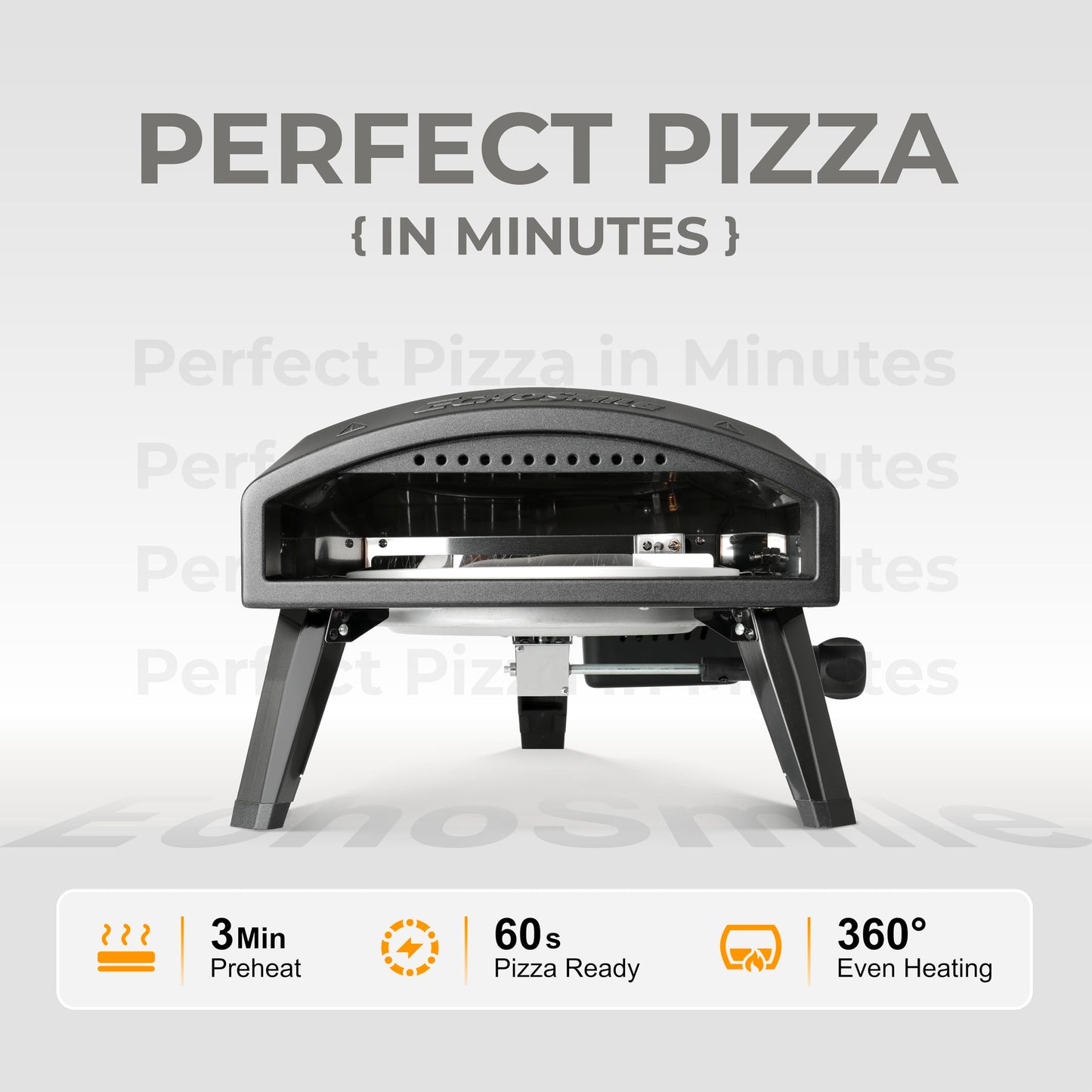EchoSmile 12'' Gas Outdoor Pizza Oven, Propane Pizza Cooker Reaches 950°F, 60 Seconds Fast Cooking, Includes Gas Hose, Flame Control Knob, Extended Heat Handle, Black
