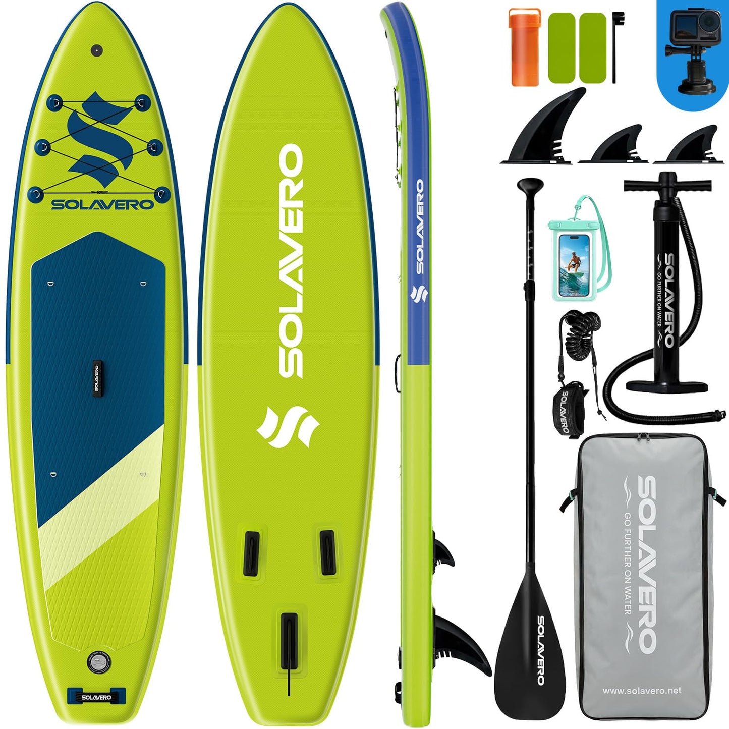 SOLAVERO 10'6" Inflatable Stand Up Paddle Board with Premium SUP Accessories, Anti-Slip EVA Deck for Adults of All Skill Levels, Paddleboard for Fishing, Yoga & Sunbathing