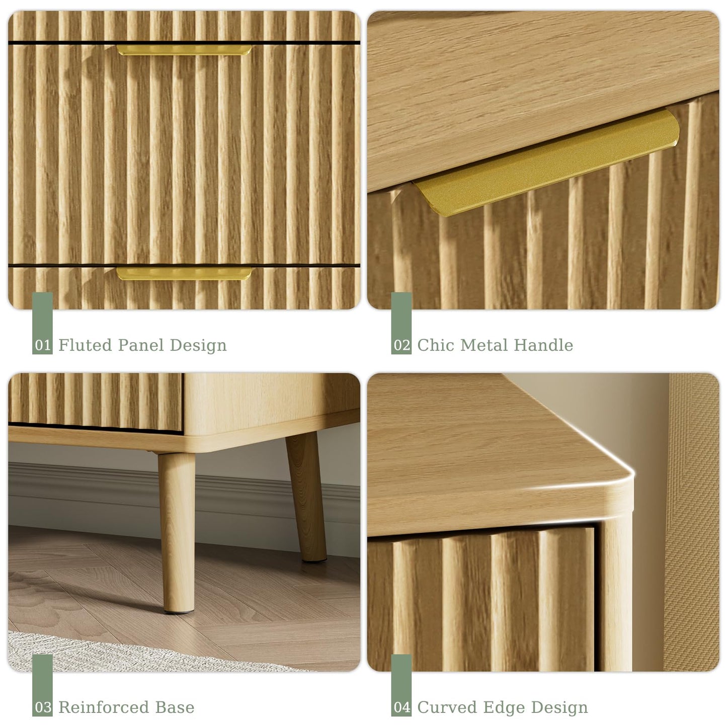 LYNSOM 55" Wide Fluted Dresser for Bedroom with 7 Drawer, Modern Chest of Drawers with Curved Profile Design and Metal Handles, Wood Dresser TV Stand & Storage Organizer for Living Room, Oak