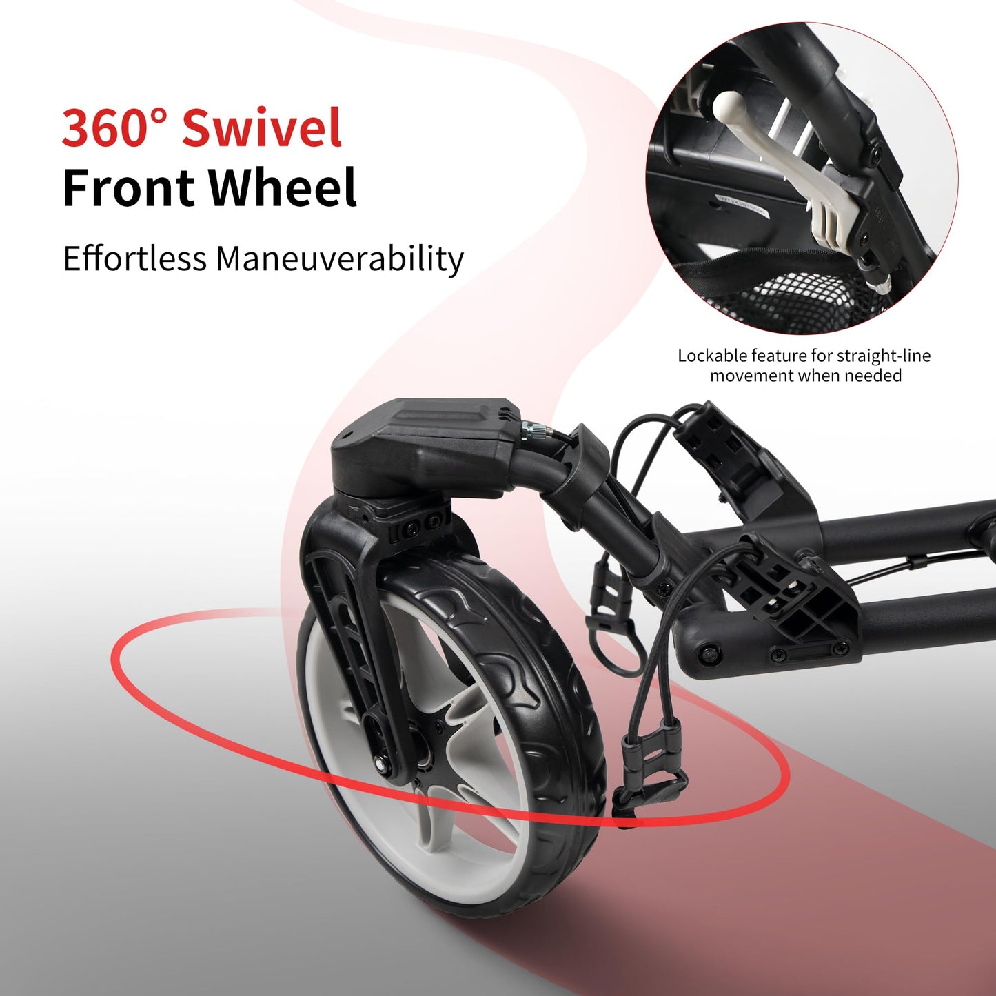 Caddytek CaddyLite One Swivel V8 Golf Push Cart - 3 Wheel Lightweight Folding Trolley with 360° Swivel Front Wheel, Cooler Basket, Umbrella and Drink Holder, Adjustable Handle