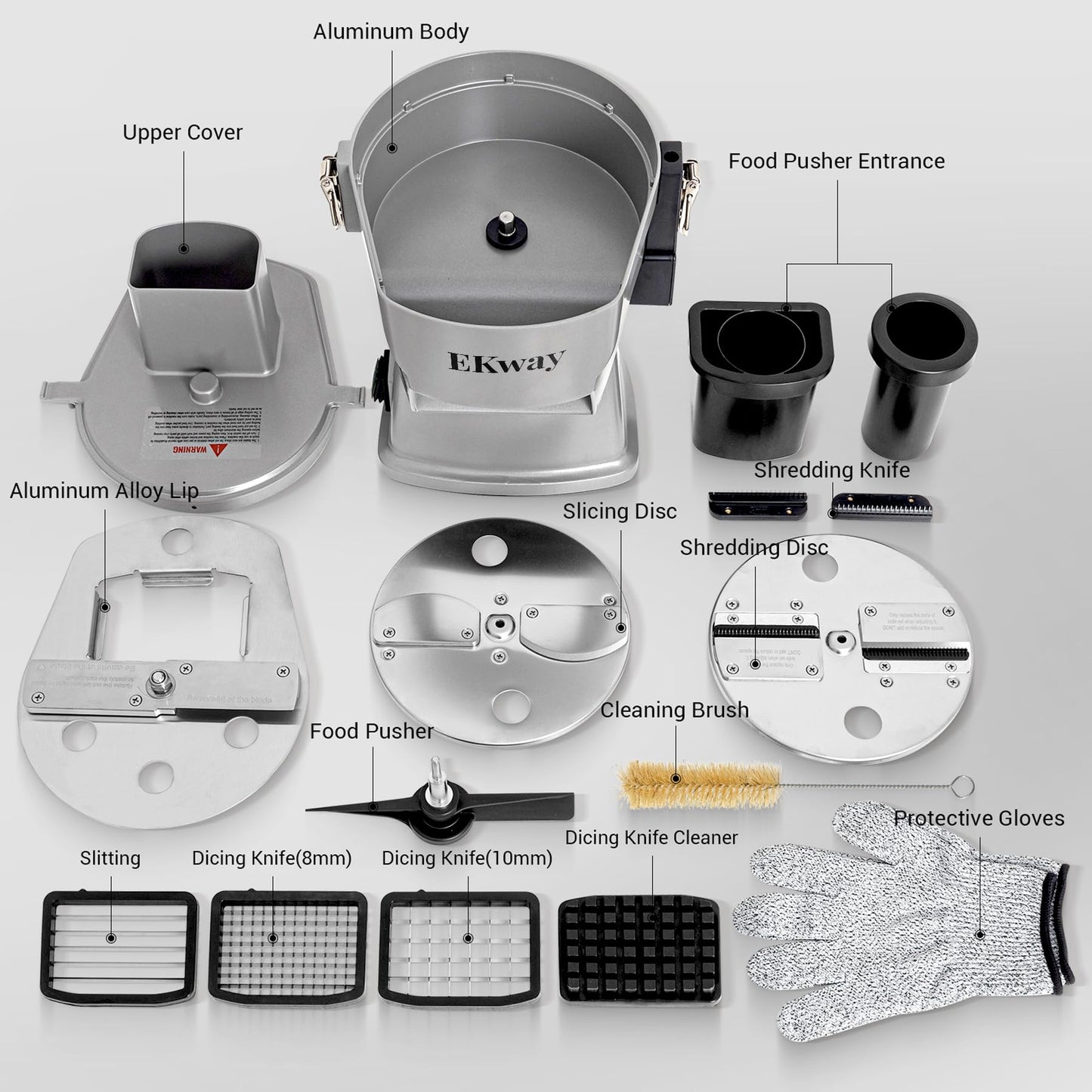 EKway Commercial Vegetable Chopper 4 in 1 Vegetable Slicer Food Processor for Slicing Shredding Dicing and Slitting, with Cut-Resistant Gloves, for Commercial and Home Use 200W 110V