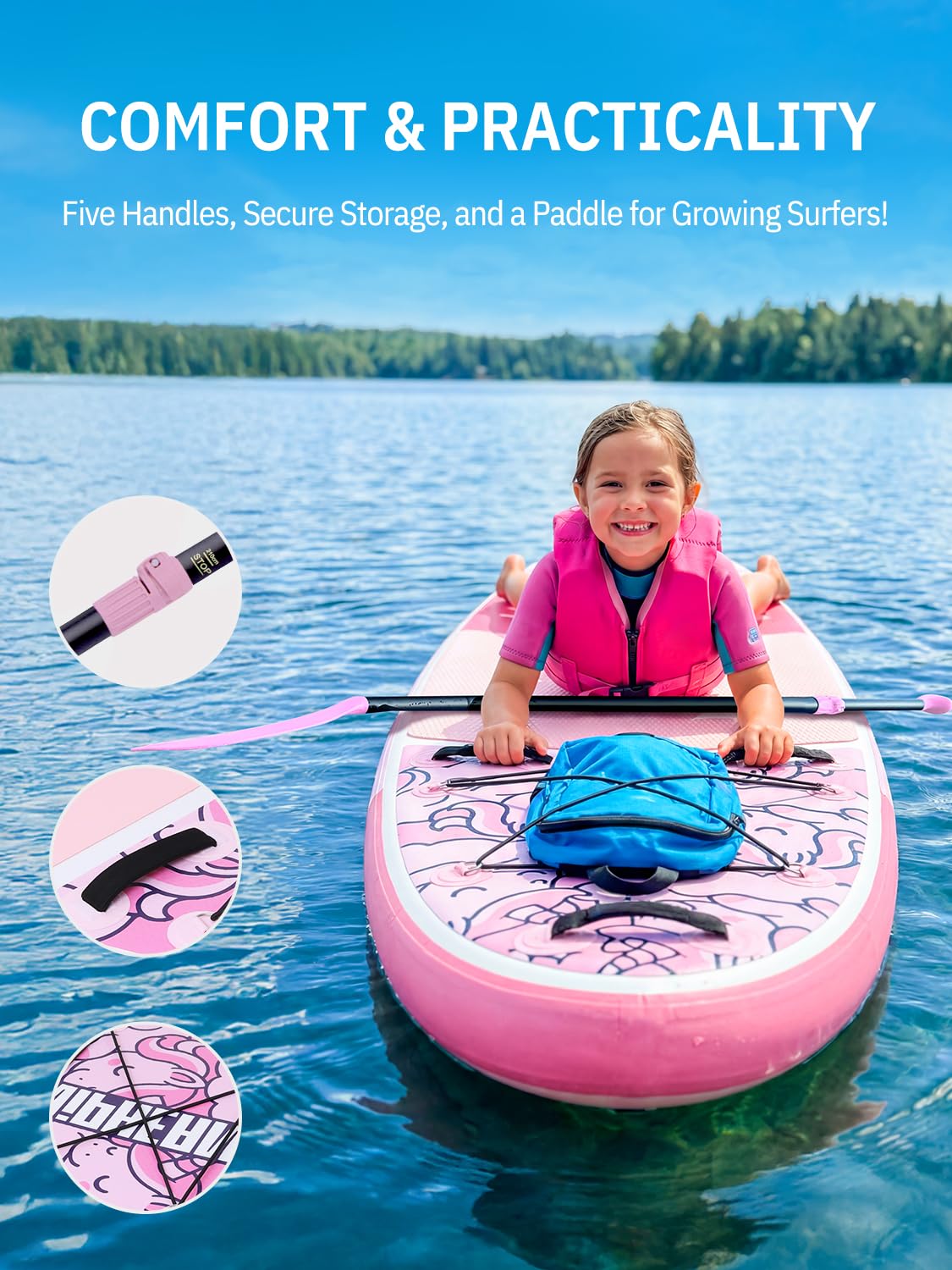 Niphean（Ultra-Light）Inflatable Paddle Board with StabilTrac Fin and Durable SUP Accessories, 10' Stand Up Paddle Boards for Adults & Youth, Versatile Yoga Paddle Board, Gift Ideas-Blush Unicorn - Kids