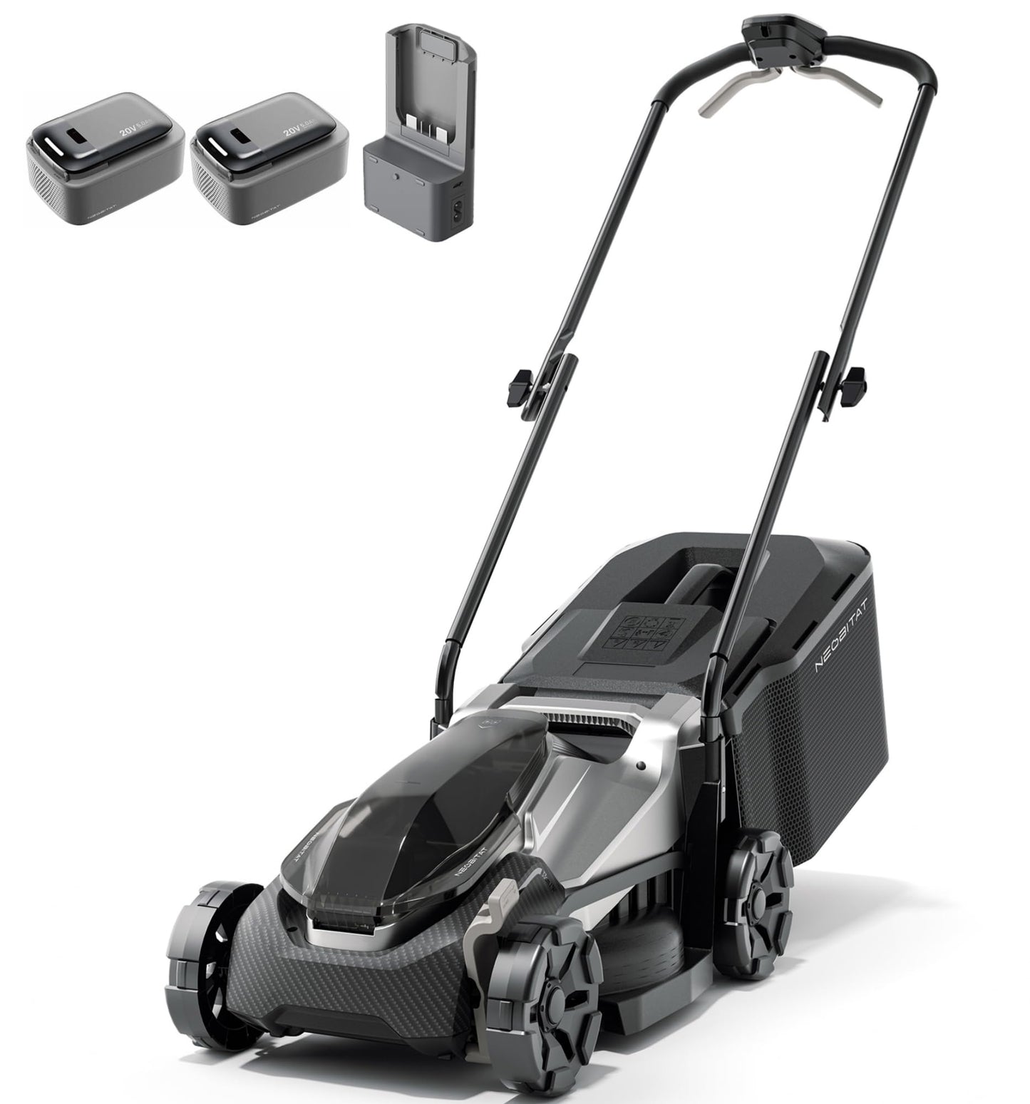 Neobitat 40V 14" Cordless Lawn Mower, Electric Lawn Mower with 2 x 5.0Ah Batteries & Charger, 2-in-1 Mulching & Bagging, 5-Position Height Push Mower for Small Yards