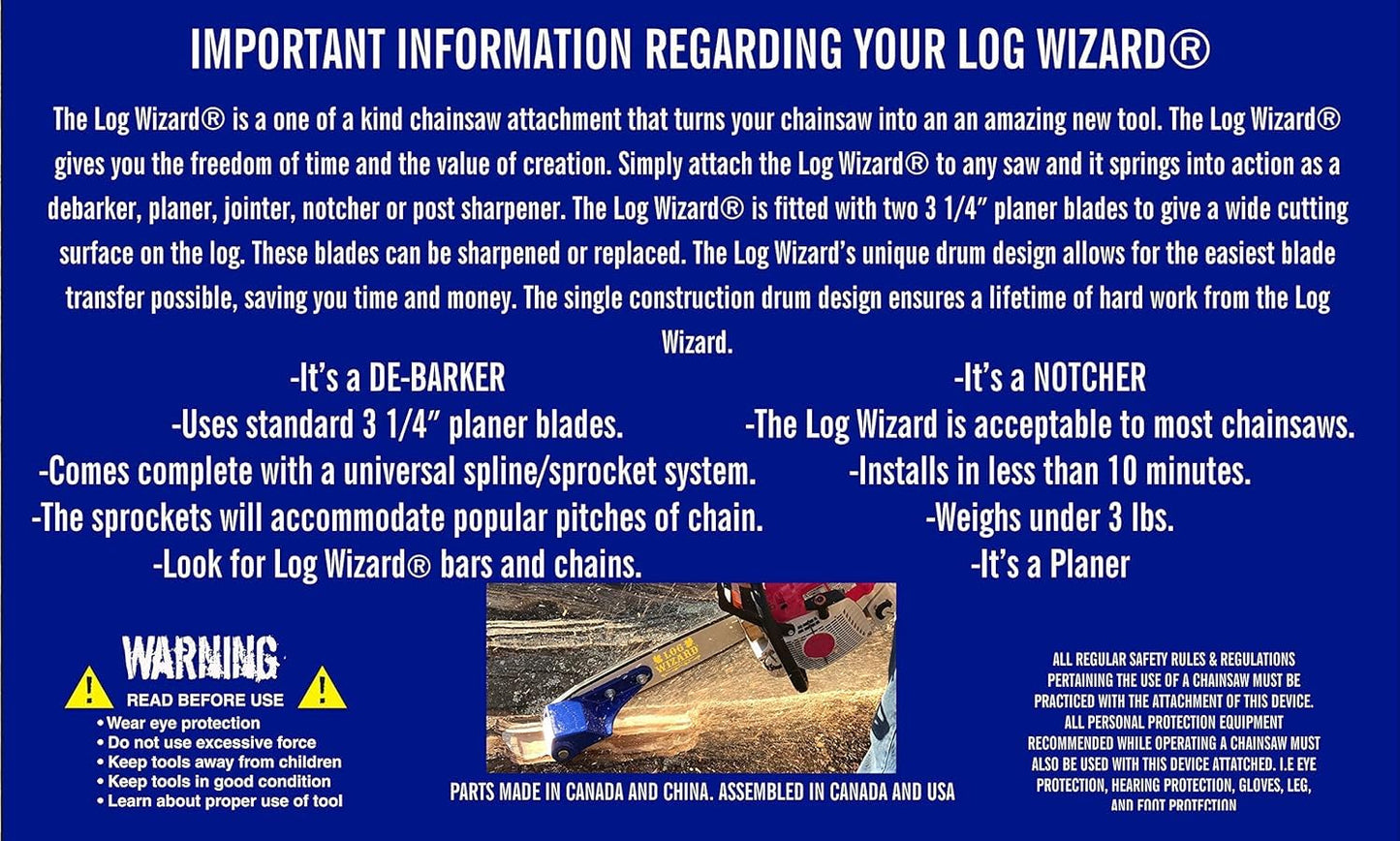 Log Wizard Chainsaw Debarker Tree Bark RemovaL Tool | Universal Debarking Tool for Logs with Case