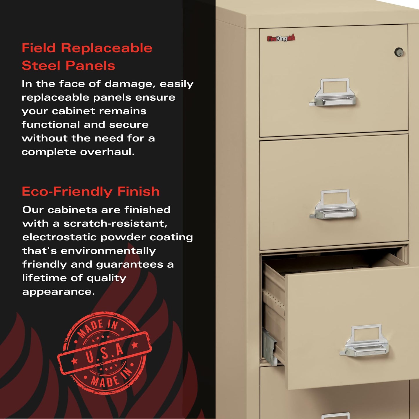 FireKing Vertical 4 Drawer Legal Fire Safe File Cabinet with Key Lock, 1 Hour Fire Rated, UL Rated & Water Resistant Home Safe, Made in The USA, Parchment