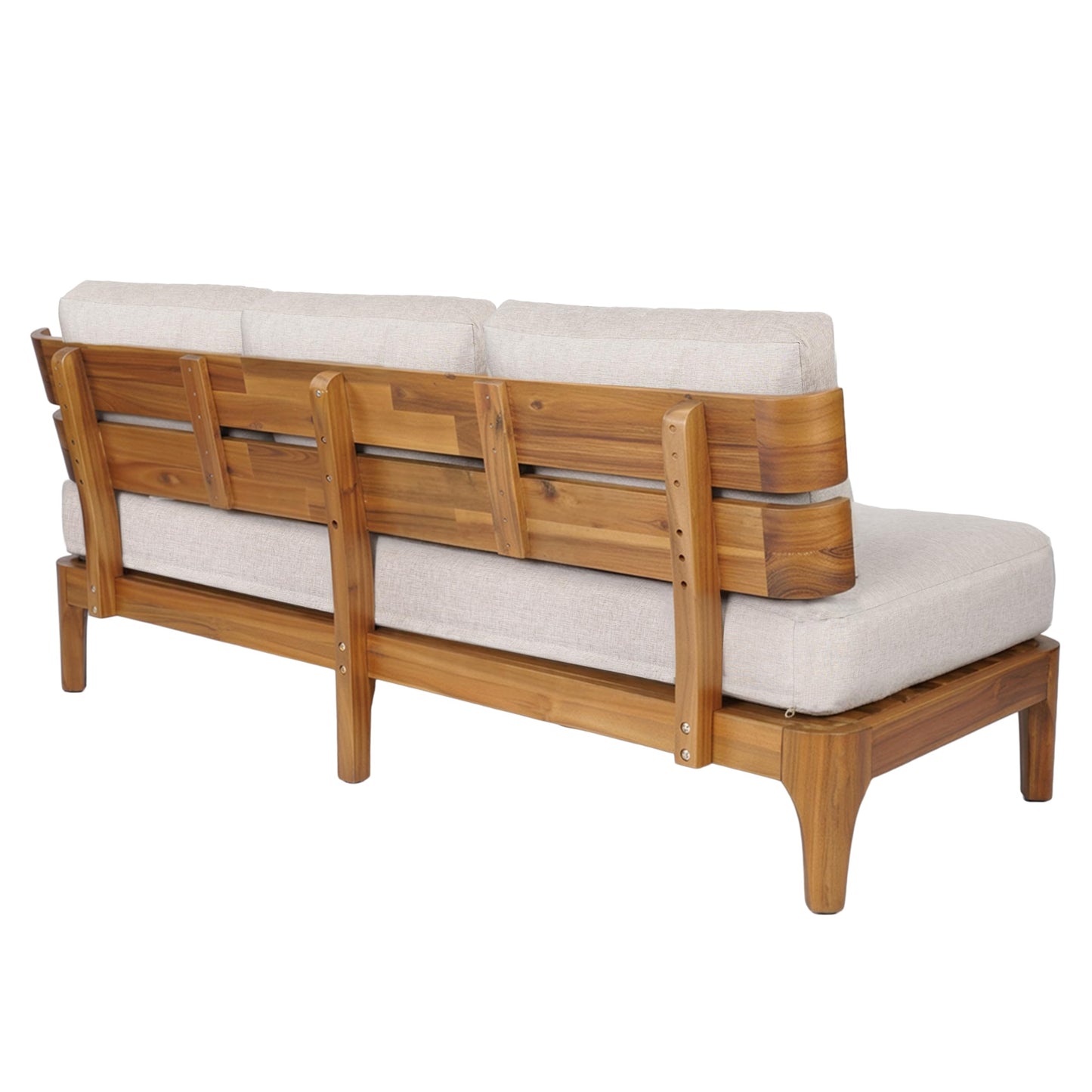 Merax 1 Piece Patio Outdoor Furniture Set, All-Weather Acacia Wood 3-Seater Sofa with Cushions for Porch, Lawn, Backyard, Balcony Teak+ Beige