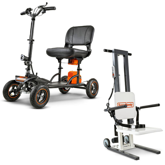 SuperHandy Mobility Scooter Explorer – 4 Wheels & GoRise FS Electric Floor to Stand Lift, 500 Lbs Capacity, Standing Assistance [Bundle Deal]