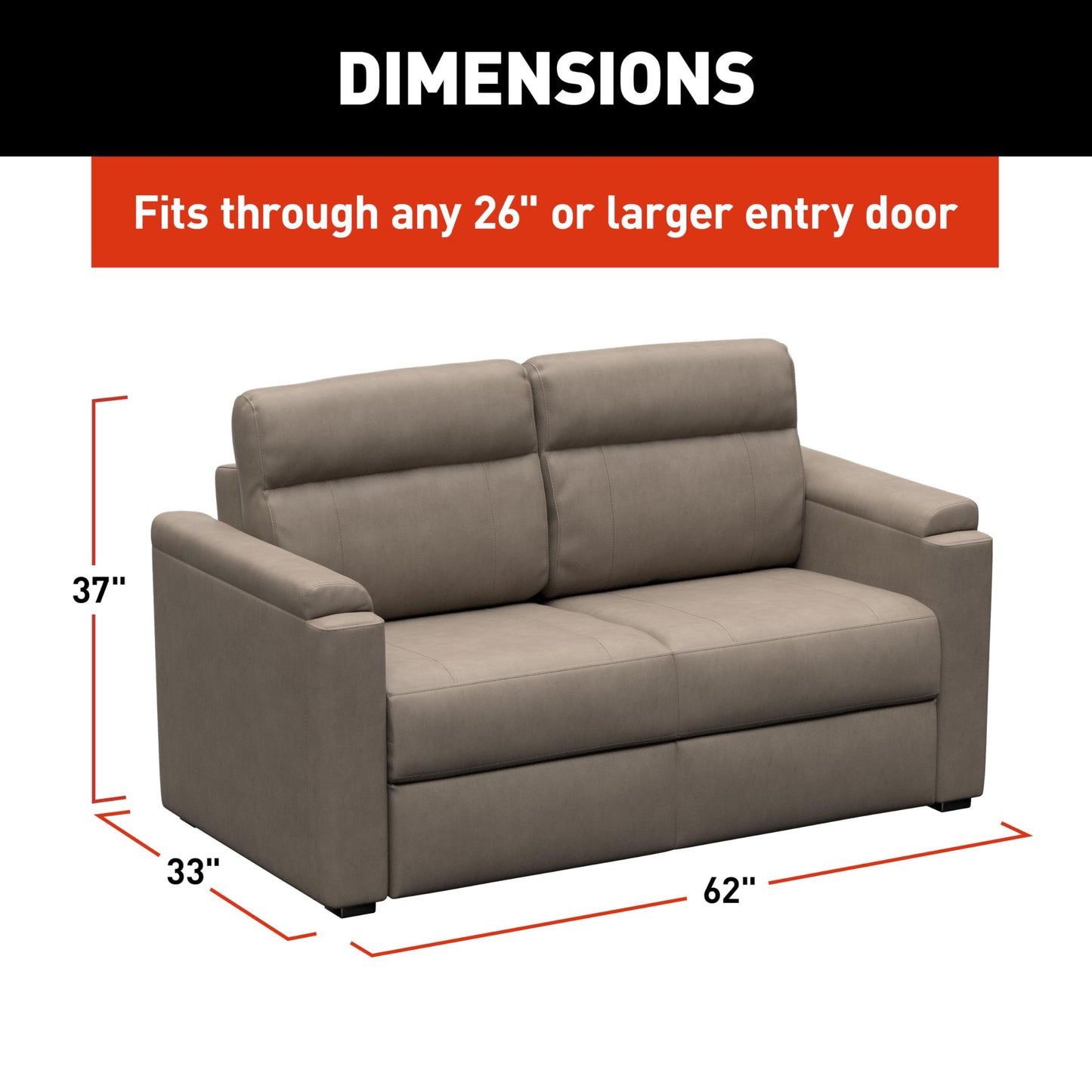 Thomas Payne Signature Heritage Series 62" Driftwood RV Clickback Sleeper Sofa with Automatic, Adjustable Fold-Out Legs, Four Reclining Positions, Easy Transition - 2024044222