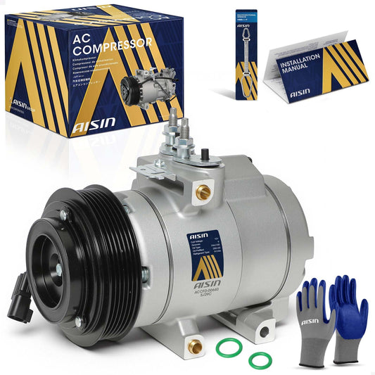 AISIN AFTERMARKET ACCFD-00640 Air Conditioner AC Compressor - Compatible with Ford F-250 F-350 F-450 F-550 Super Duty 2011-2016, E-350 E-450 Super Duty 2021-2022 - with 6-Pulley Groove & Clutch