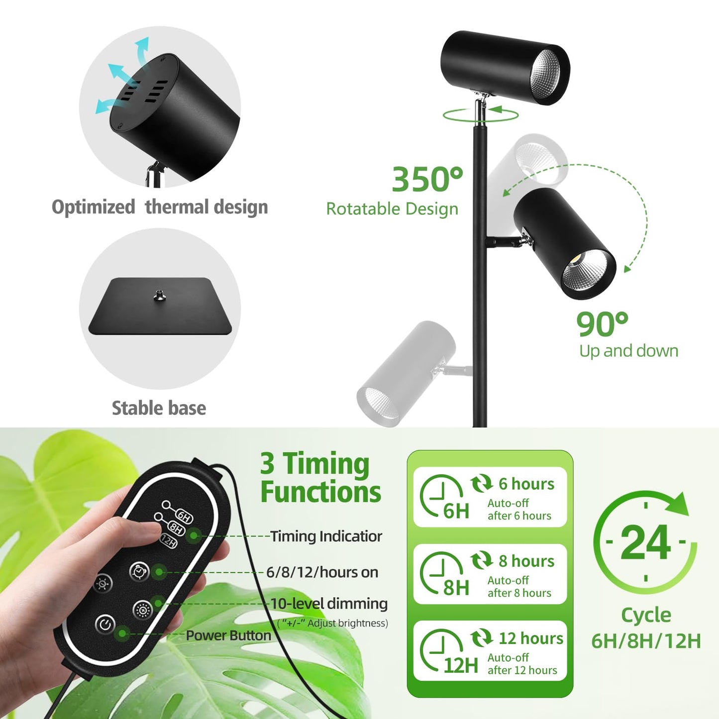 Grow Lights for Indoor Plants, 90W Full Spectrum Tall Plant Light for Indoor Growing with PPFD 900 & CRI 97, Triple-Head 43"-83" Standing & Angle, 10-Level Dimming 6/8/12H Auto On/Off Timer, COB LEDs