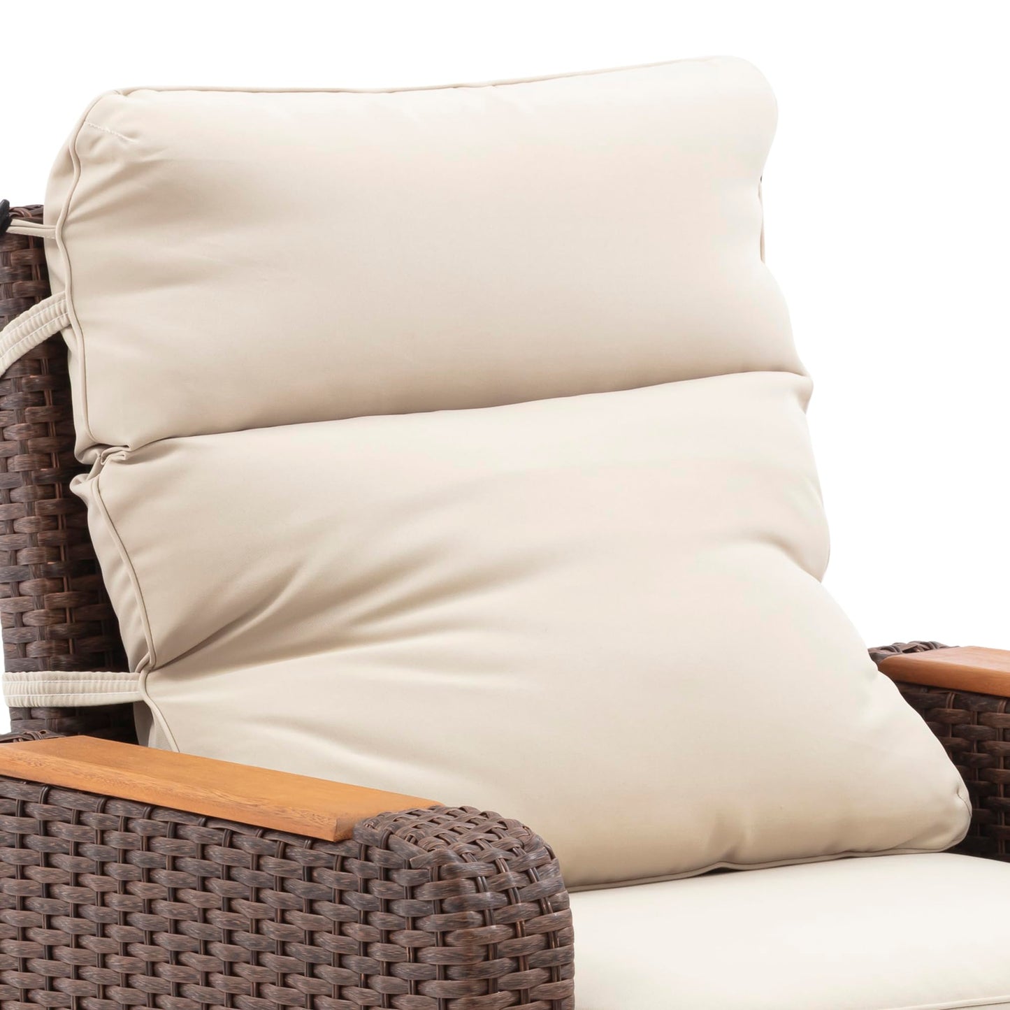 Teamson Home - Outdoor 3 Piece Wicker Recliner Set with Wood Armrests and Cushions, Brow