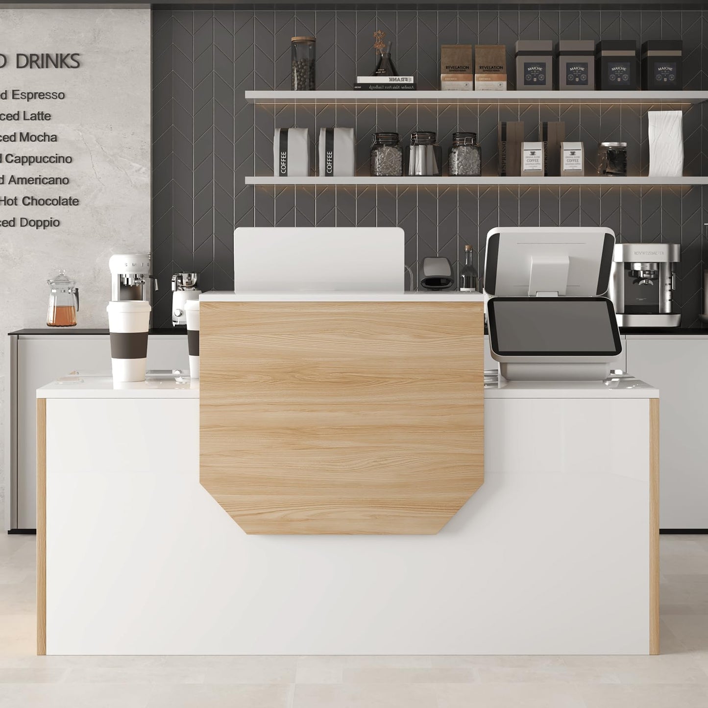 JFazzruit Reception Desk with Counter,63" Front Reception Counter with Cable Grommet and Storage Cabinet, Wooden Receptionist Desk with Drawers for Office, Salon, Retail & Lobby Checkout(White)