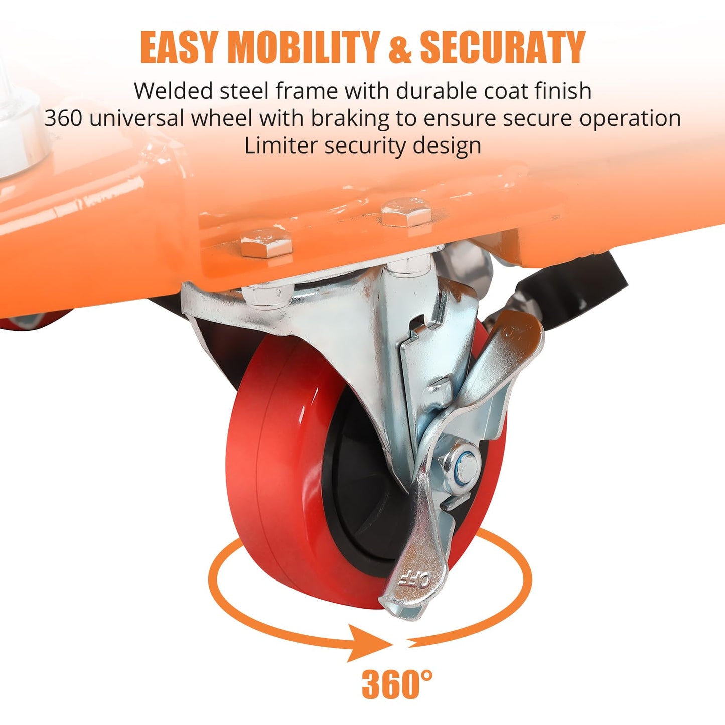 Garvee Manual Hydraulic Scissor Lift Table, 770lbs Capacity Double Scissor Industrial Cart with 4 Wheels, Anti-Slip Platform, 59" Max Height Adjustable Mobile Elevating Cart, Orange