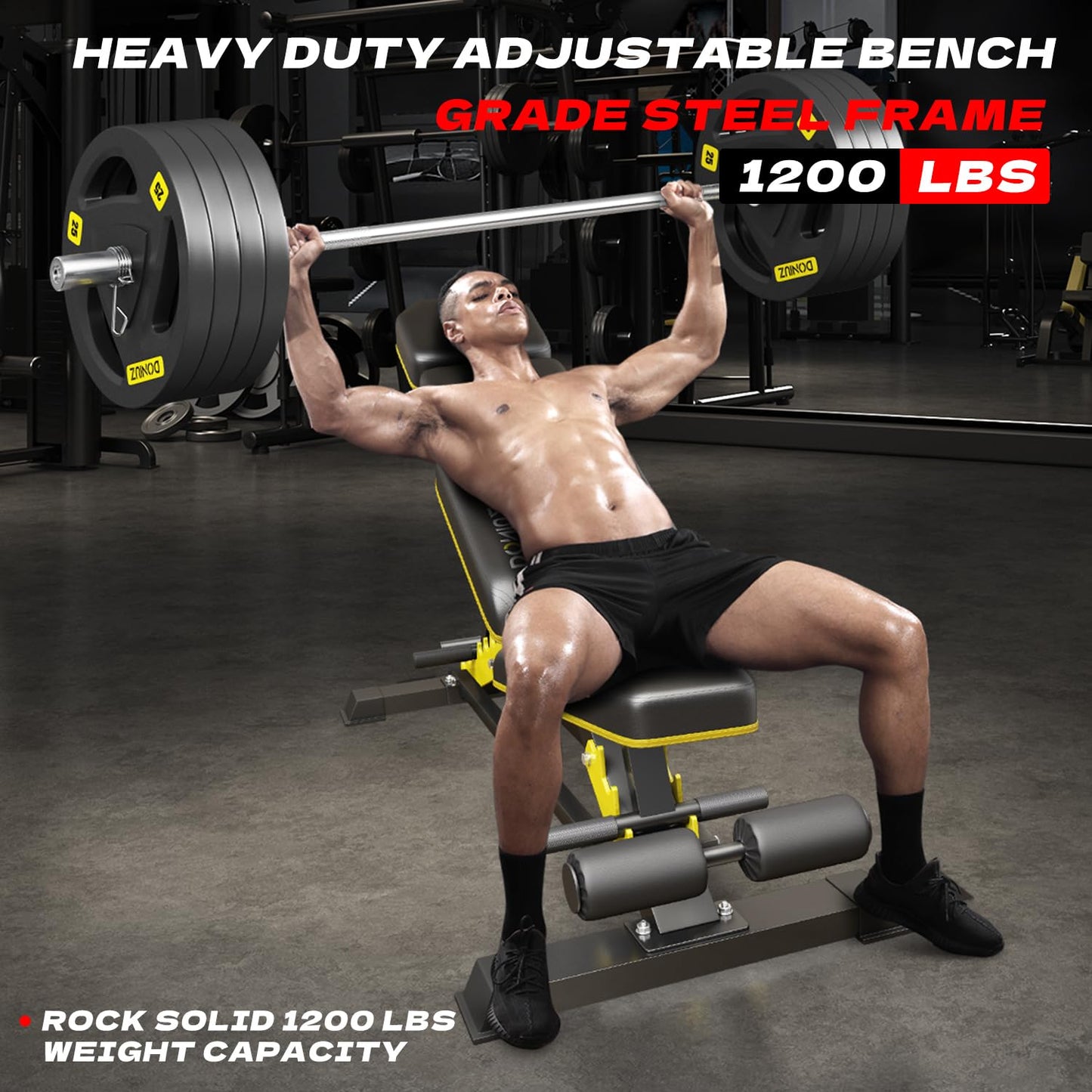 DONIUZ Heavy Duty Bench Adjustable Workout Bench Press Set for Home Gym Strength Training, Multi-Functional Roman Chair with Headrest, Max Load 1200 (DZ-025)