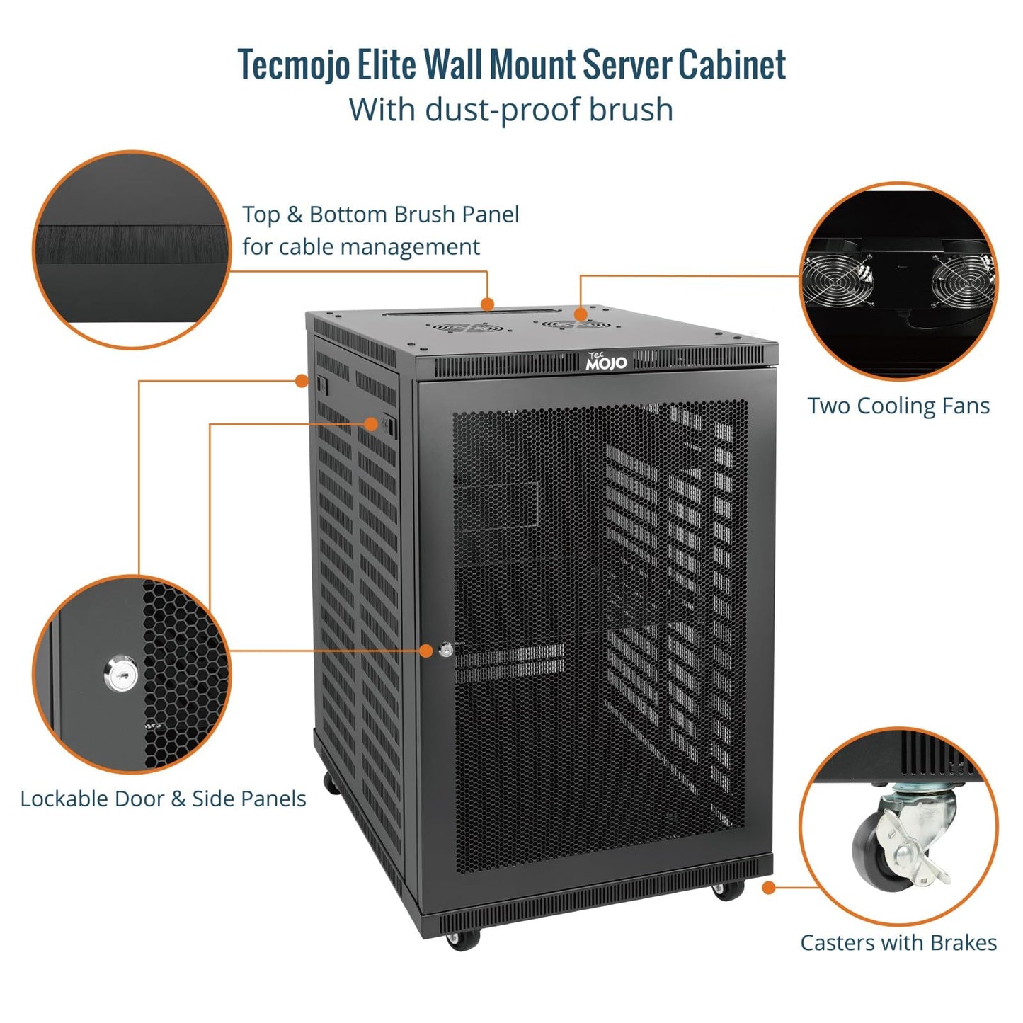 Tecmojo 18U Wall Mount Rack,18U Rack 23.6 Inch Depth,Hold Up to 176 Lbs,Server Rack with Casters,Enclosed Network Cabinet for 19 Inch Network,Server and AV Gear,Mesh Door(Elite Collection)