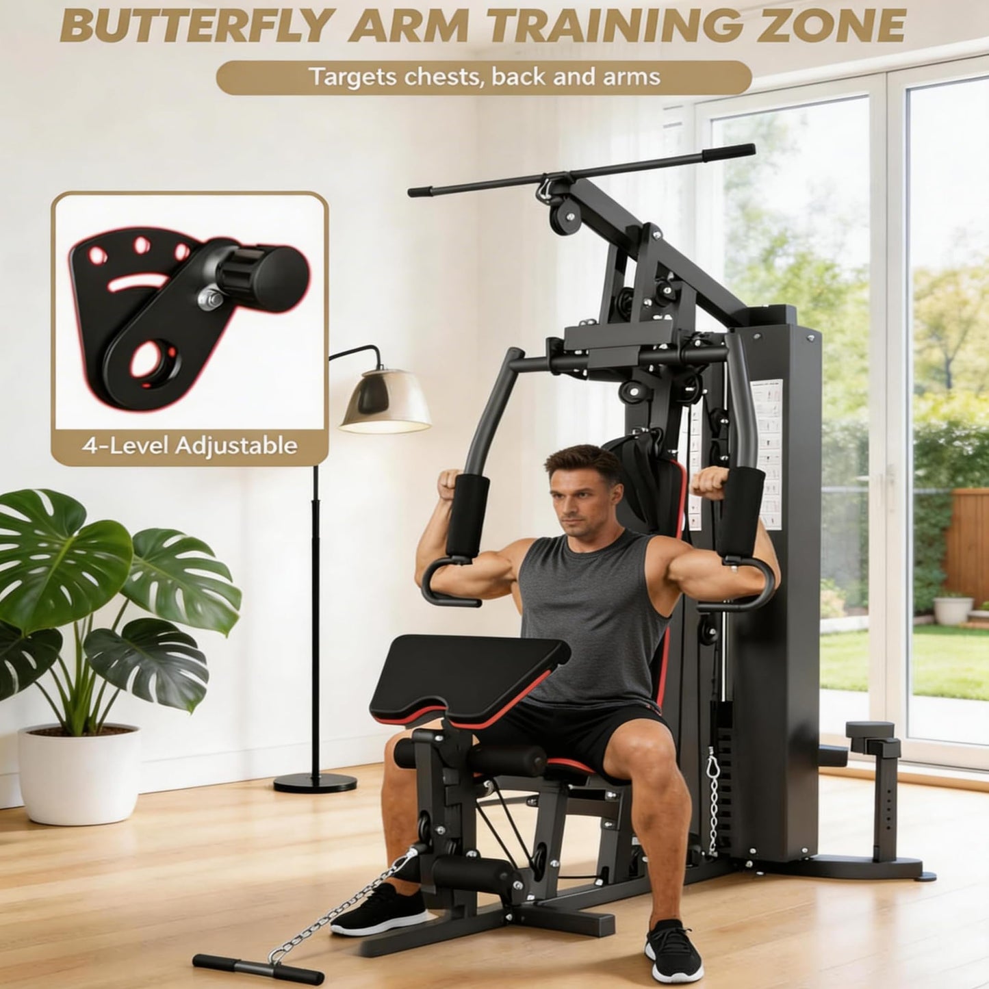 Multifunctional Home Gym Equipment with 150LB Weight Stack - Full Body Workout Machine for Strength Training, Home Gym Weight Machine with Pulley System, Leg Press - Compact Fitness Station