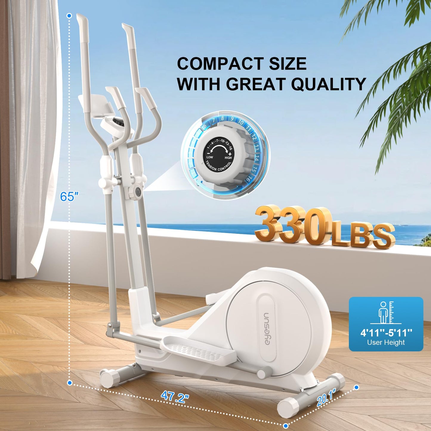 NEW Updated Elliptical Machine for Home,16-Level Resistance Elliptical Exercise Equipment, Hyper-Quiet Magnetic Driving System, 330 LBS Loading Capacity, Elliptical Trainer with LCD Monitor